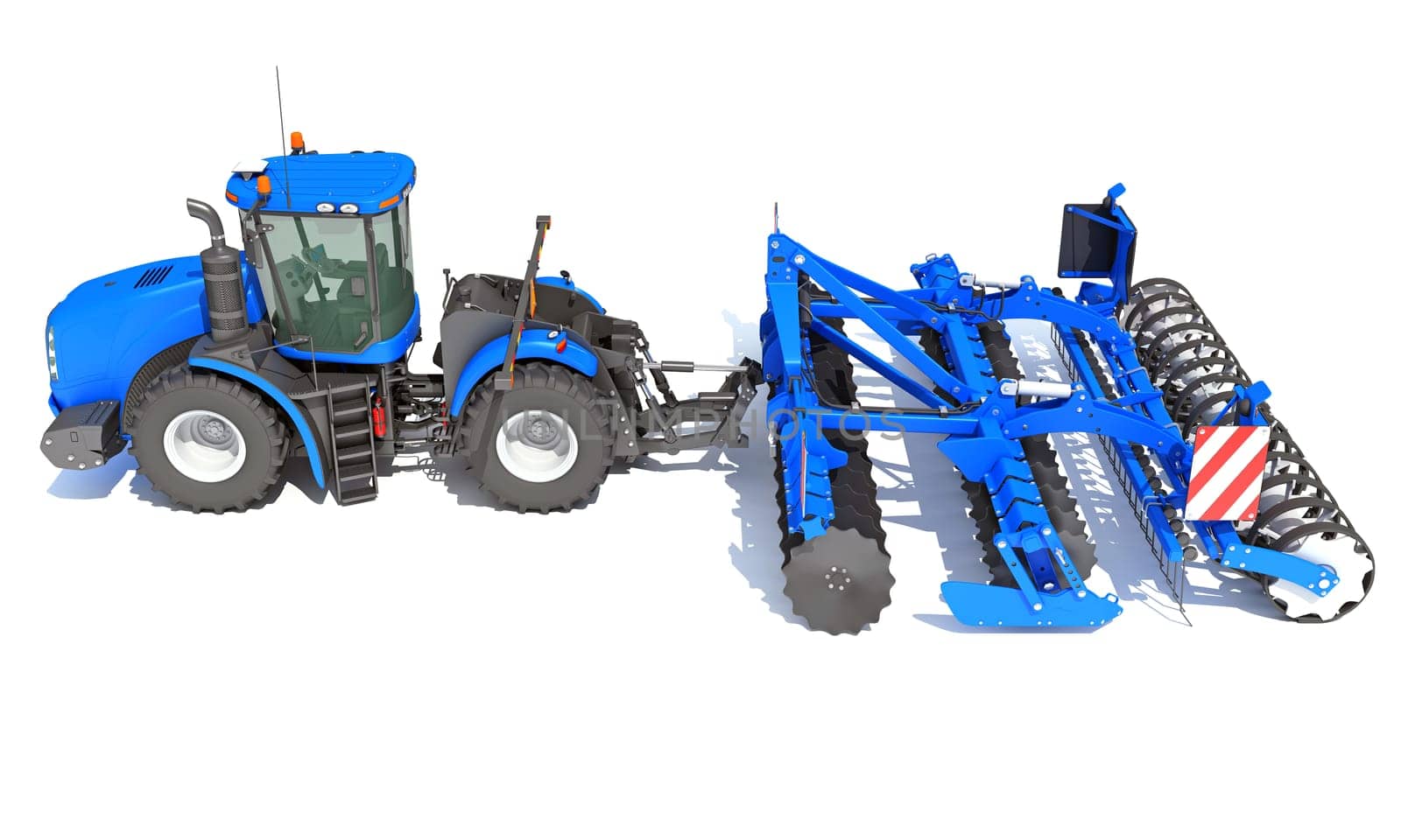 Farm Tractor with Compact Disc Harrow 3D rendering on white background by 3DHorse