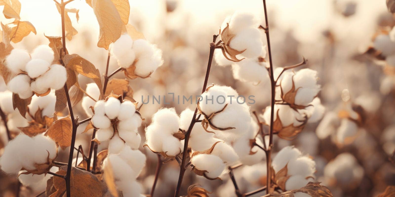 Cotton plant in nature with sun flare, nature concept