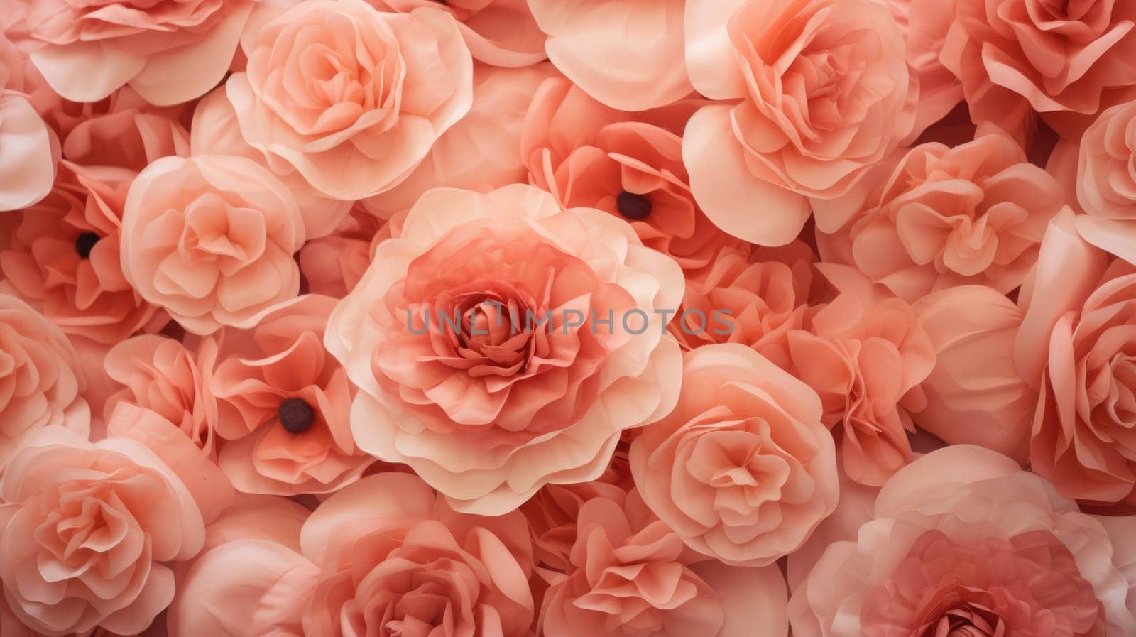 The flowers are a soft peach color, close up macro nature background. AI