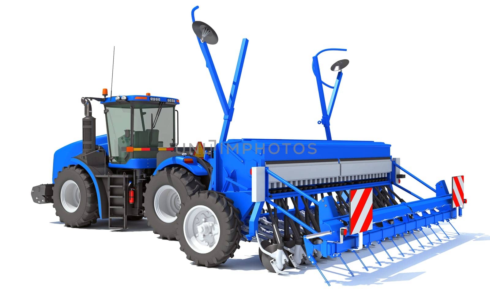 Farm Tractor with Compact Disc Harrow 3D rendering model on white background