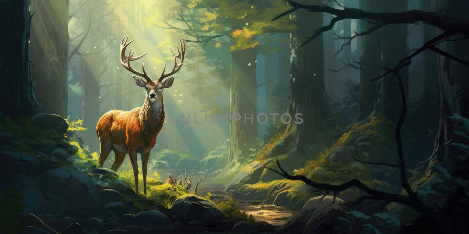 Deer in the nature, a hoofed grazing or browsing animal, with branched bony antlers that are shed annually and typically borne only by the male by Kadula