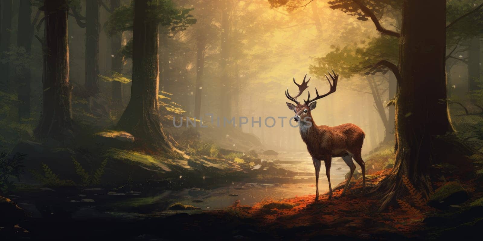 Deer in the nature, a hoofed grazing or browsing animal, with branched bony antlers that are shed annually and typically borne only by the male by Kadula