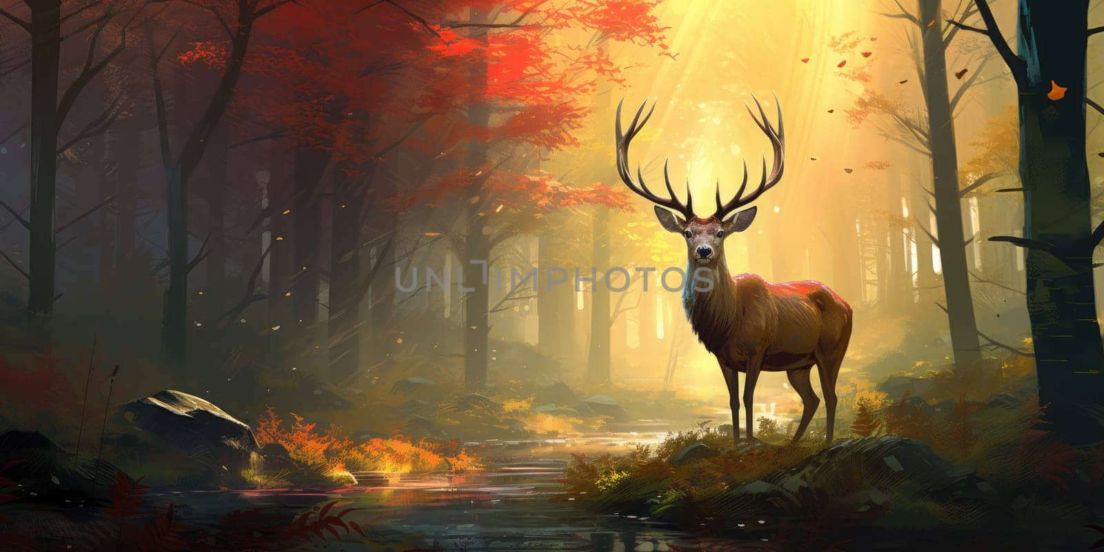 Deer in the nature, hoofed grazing or browsing animal, with branched bony antlers that are shed annually and typically borne only by the male