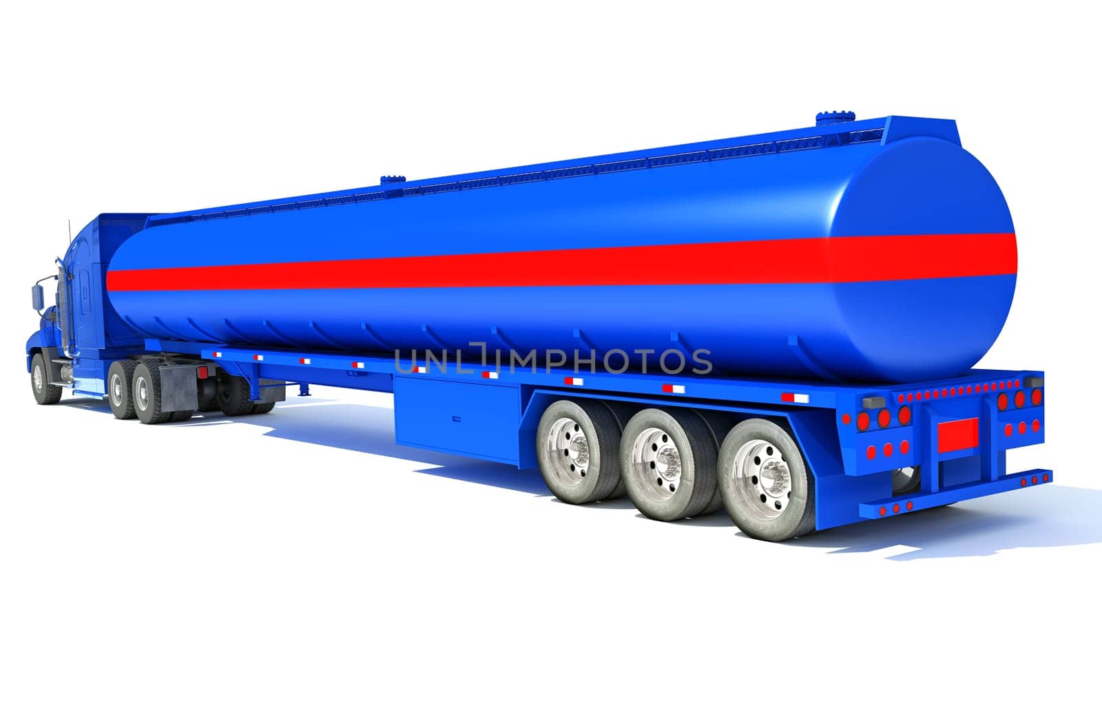 Heavy truck with tank trailer 3D rendering model on white background