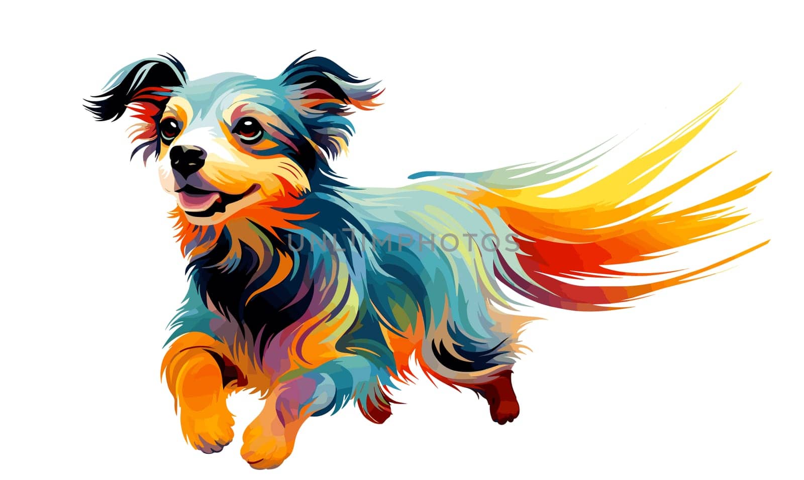 Funny cartoon dog in decorative vector pop art style. Template for poster, t-shirt print, sticker, design element, etc.