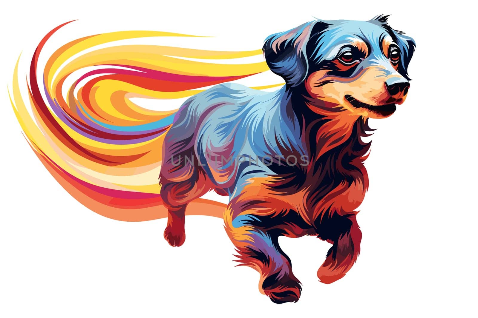 Funny cartoon dog in decorative vector pop art style. Template for poster, t-shirt print, sticker, design element, etc.