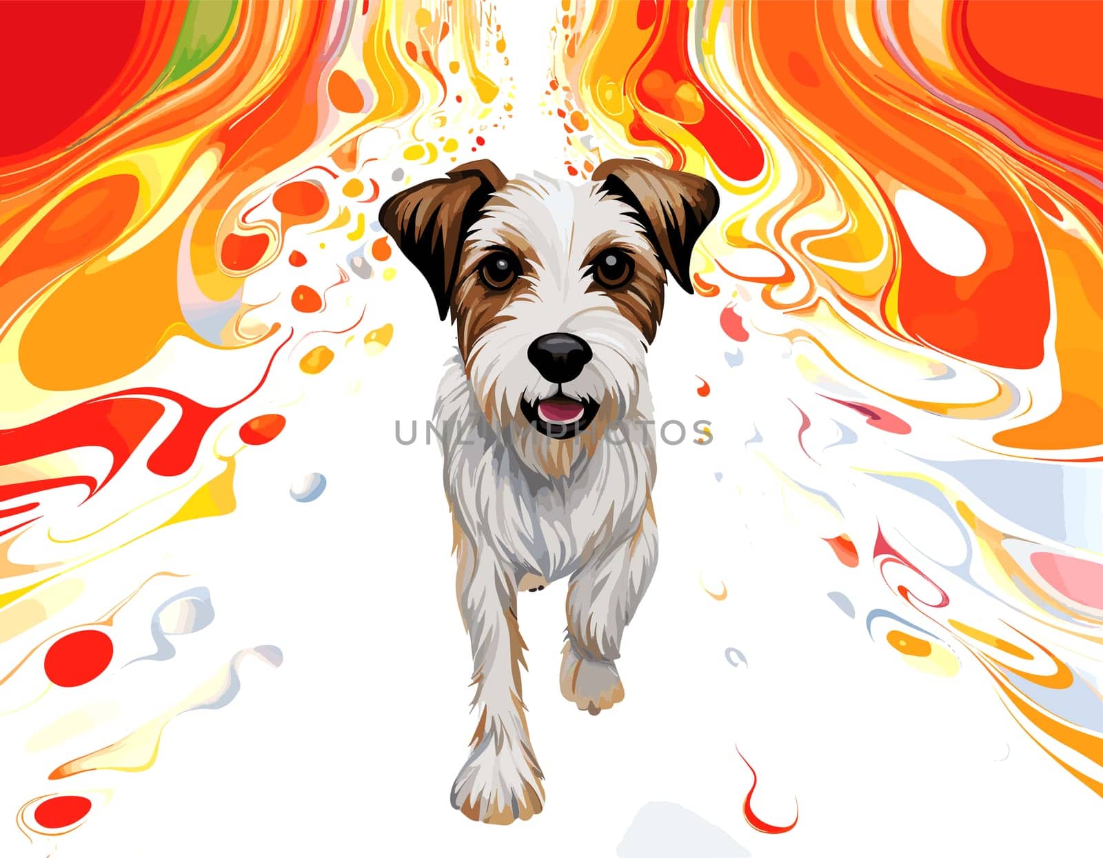 Funny cartoon dog in decorative vector pop art style. Template for poster, t-shirt print, sticker, design element, etc.