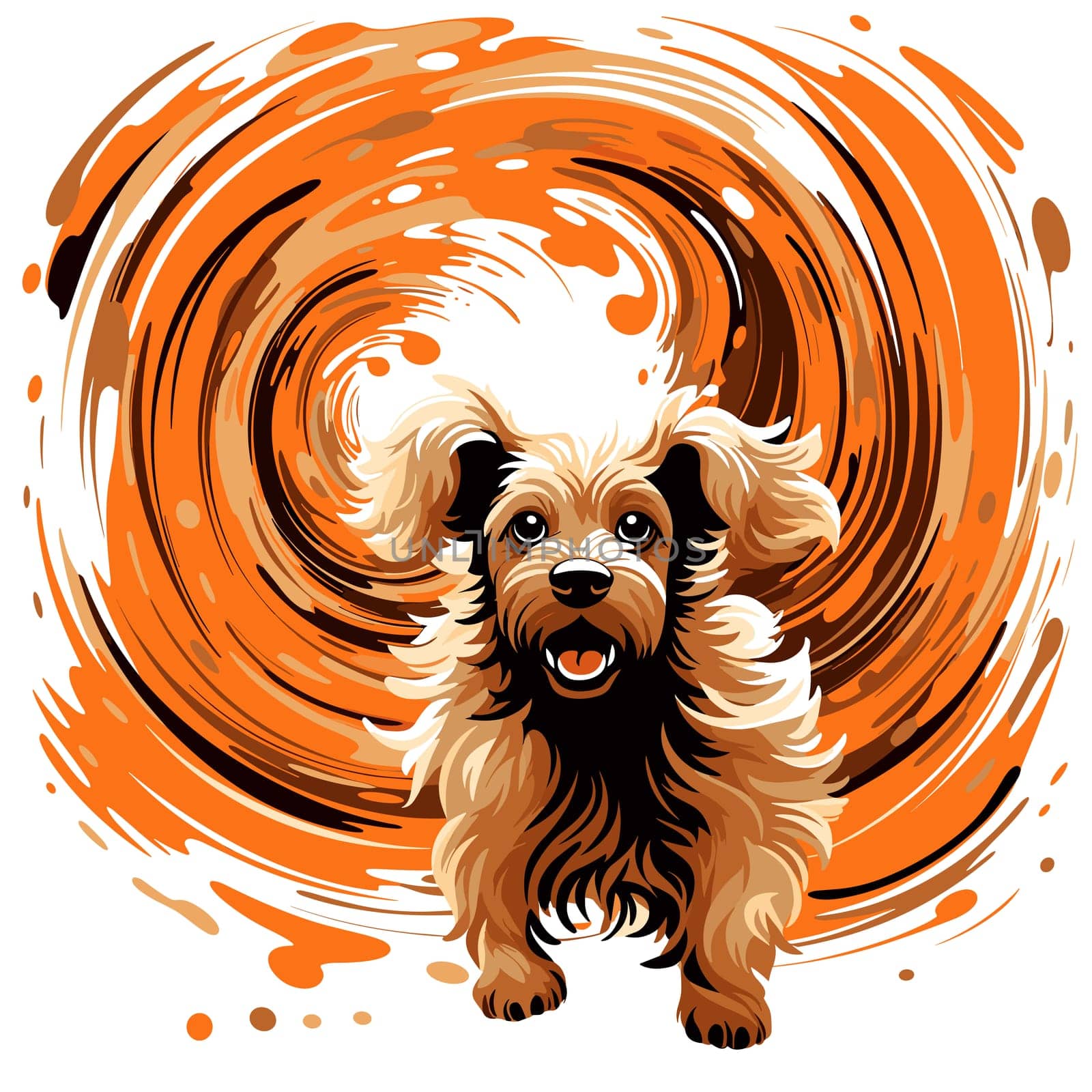Funny cartoon dog in decorative vector pop art style. Template for poster, t-shirt print, sticker, design element, etc.
