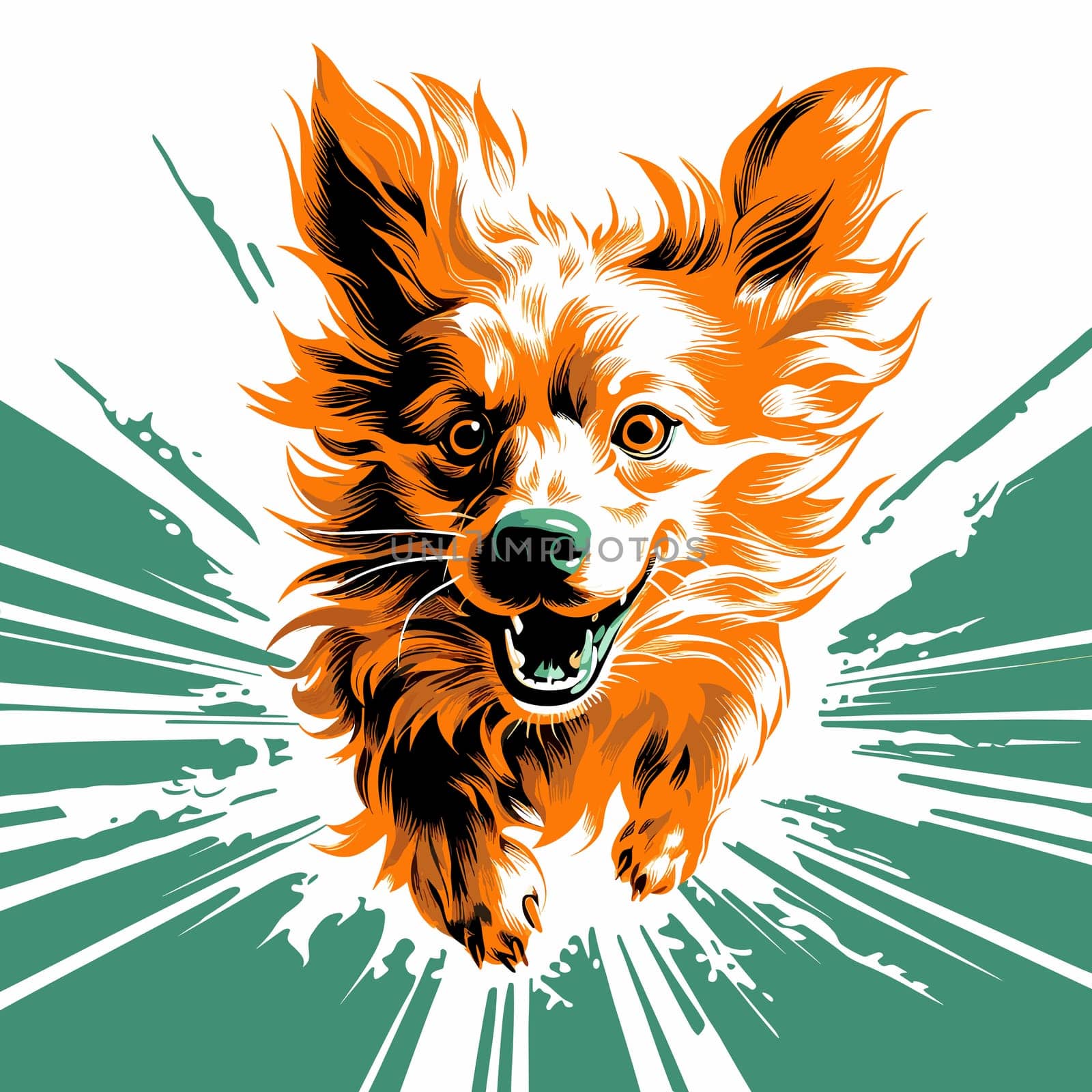 Funny cartoon dog in decorative vector pop art style. Template for poster, t-shirt print, sticker, design element, etc.