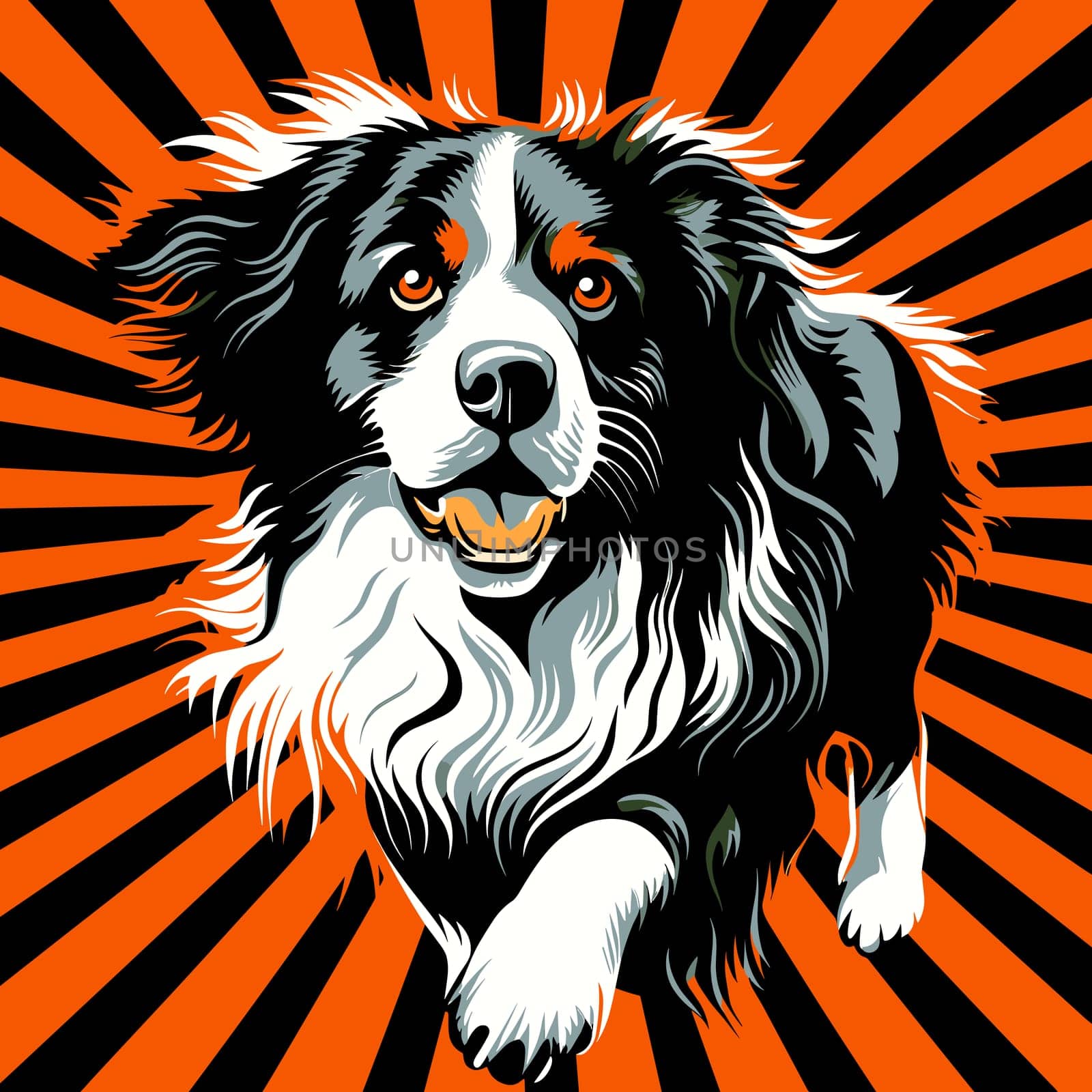 Funny cartoon dog in decorative vector pop art style. Template for poster, t-shirt print, sticker, design element, etc.