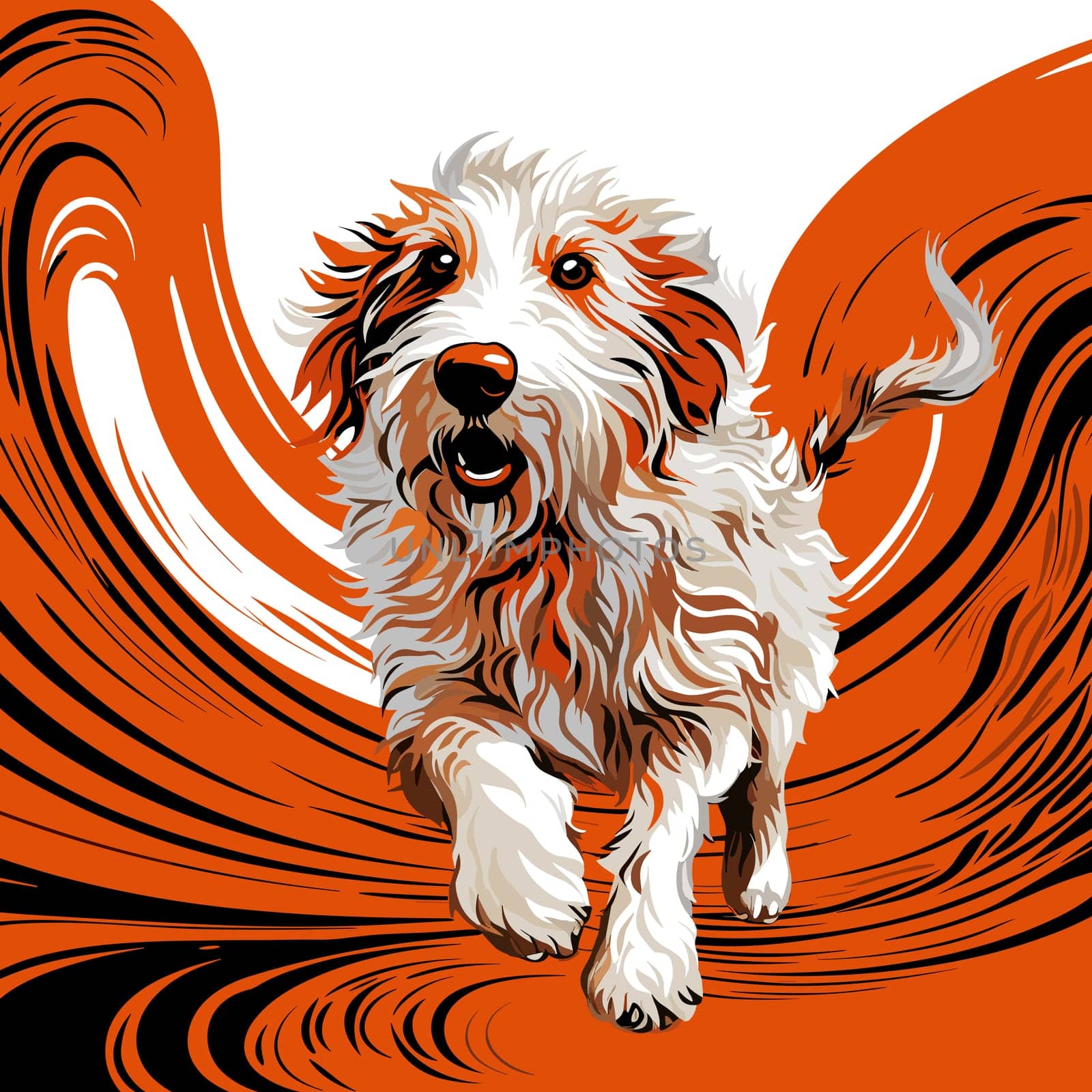Funny cartoon dog in decorative vector pop art style. Template for poster, t-shirt print, sticker, design element, etc.