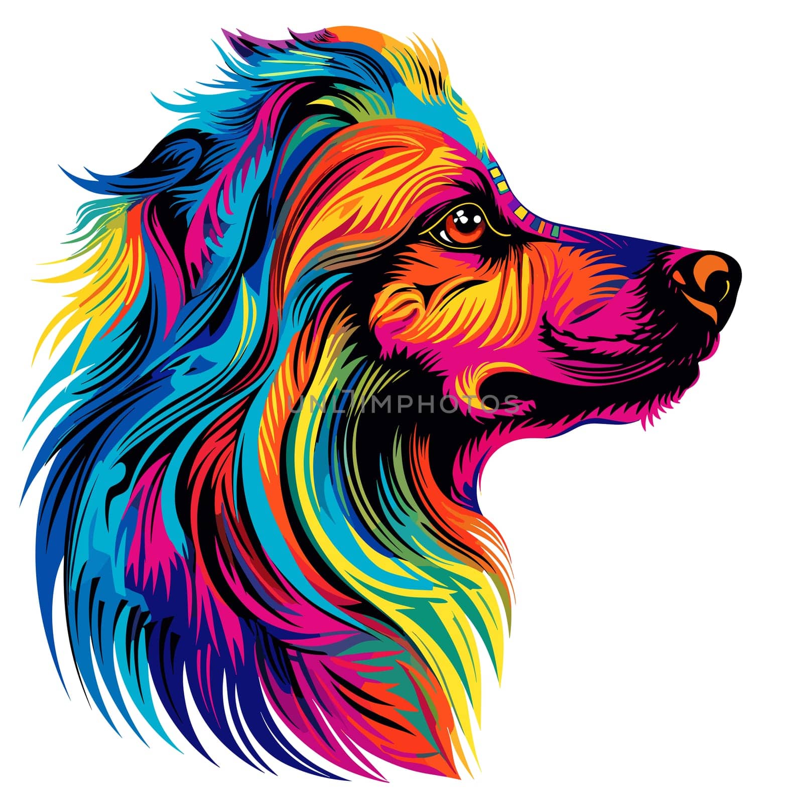 Funny cartoon dog in decorative vector pop art style. Template for poster, t-shirt print, sticker, design element, etc.