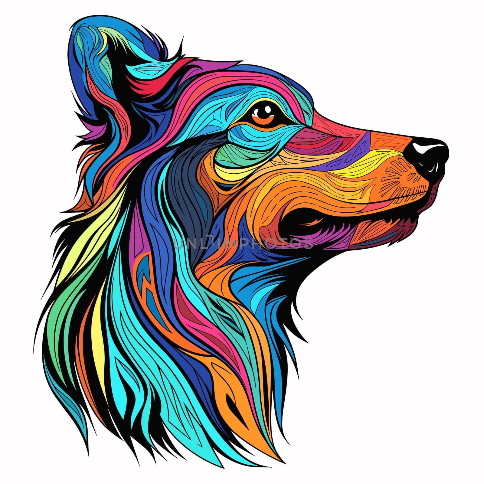 Funny cartoon dog in decorative vector pop art style. Template for poster, t-shirt print, sticker, design element, etc.