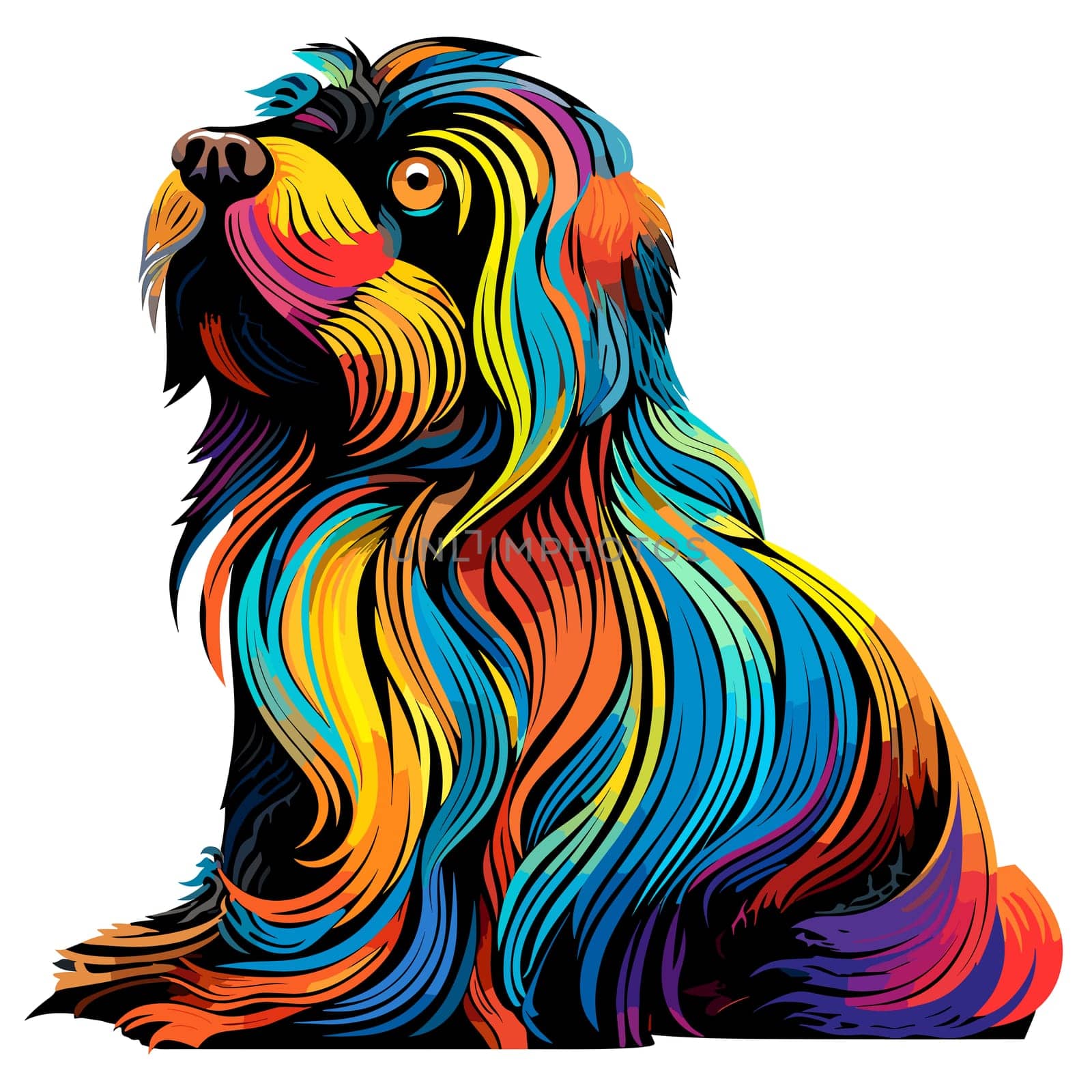 Funny cartoon dog in decorative vector pop art style. Template for poster, t-shirt print, sticker, design element, etc.