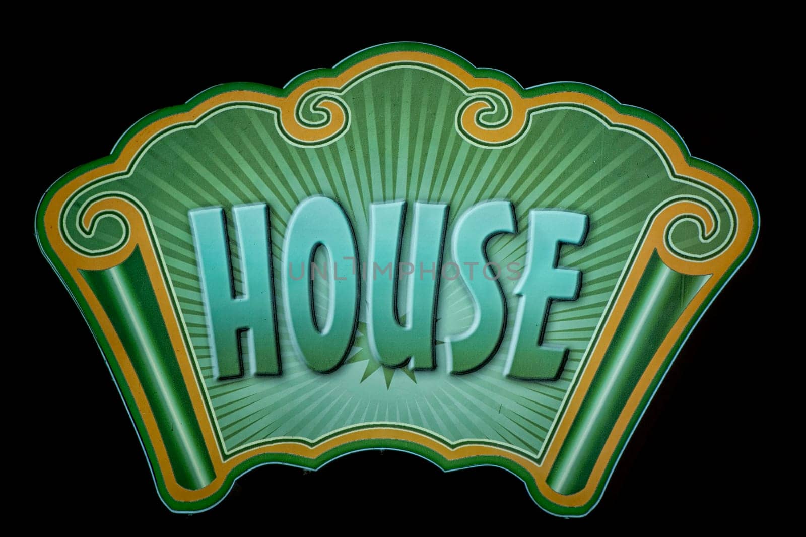 house glowing sign on black background
