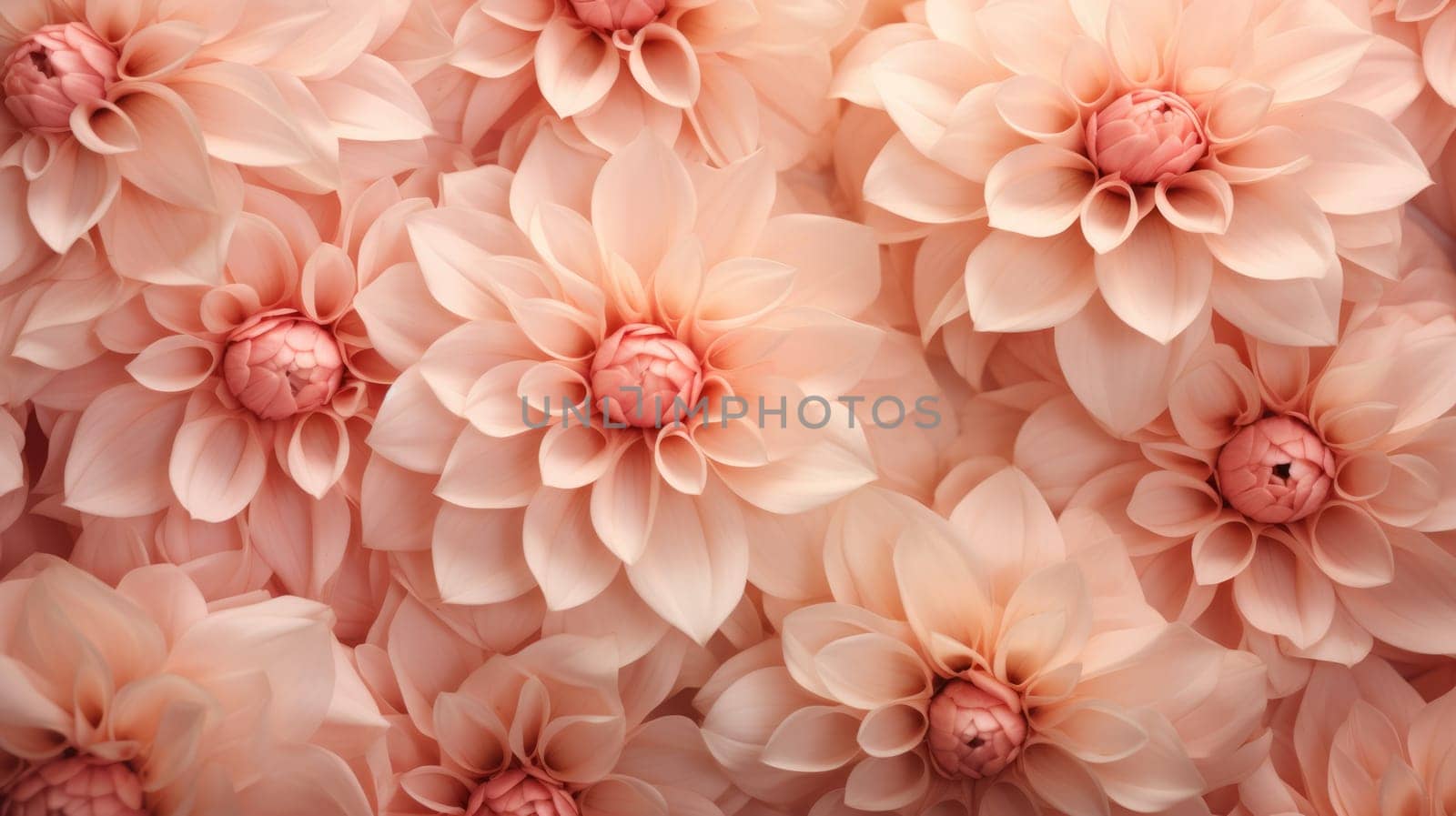 The flowers petals are a soft peach color, close up macro nature background. AI