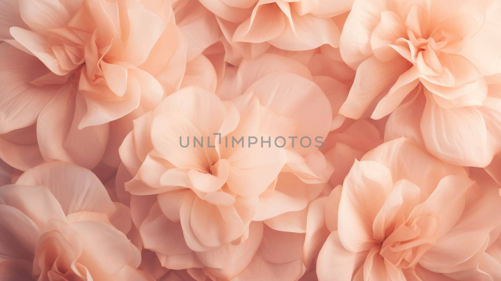 The flowers petals are a soft peach color, close up macro nature background. AI