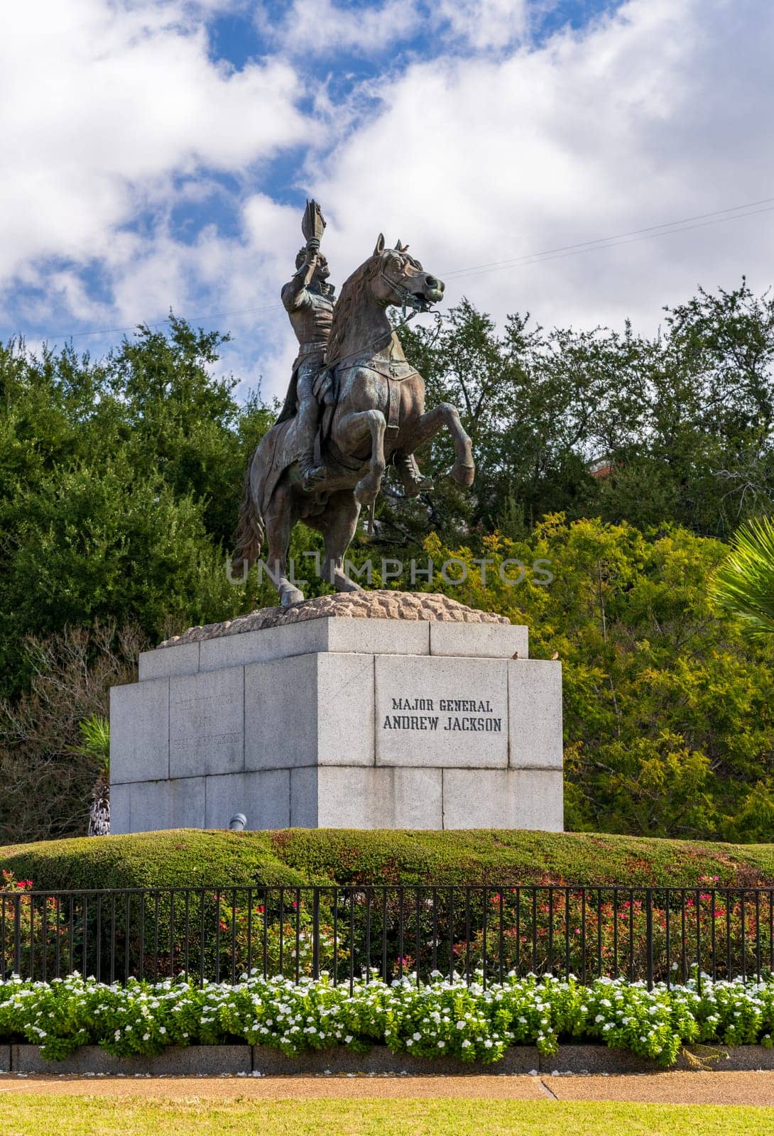 Statue of Major General Andrew Jackson in Jackson park in the french quarter of New Orleans in Louisiana