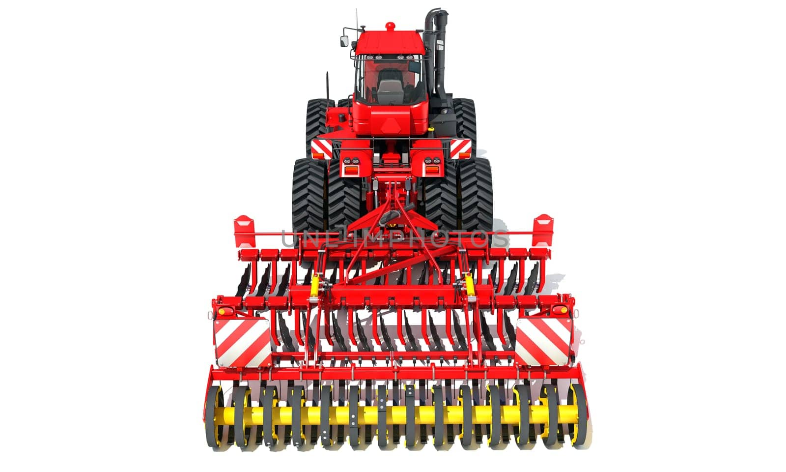 Farm Tractor with Compact Disc Harrow 3D rendering model on white background