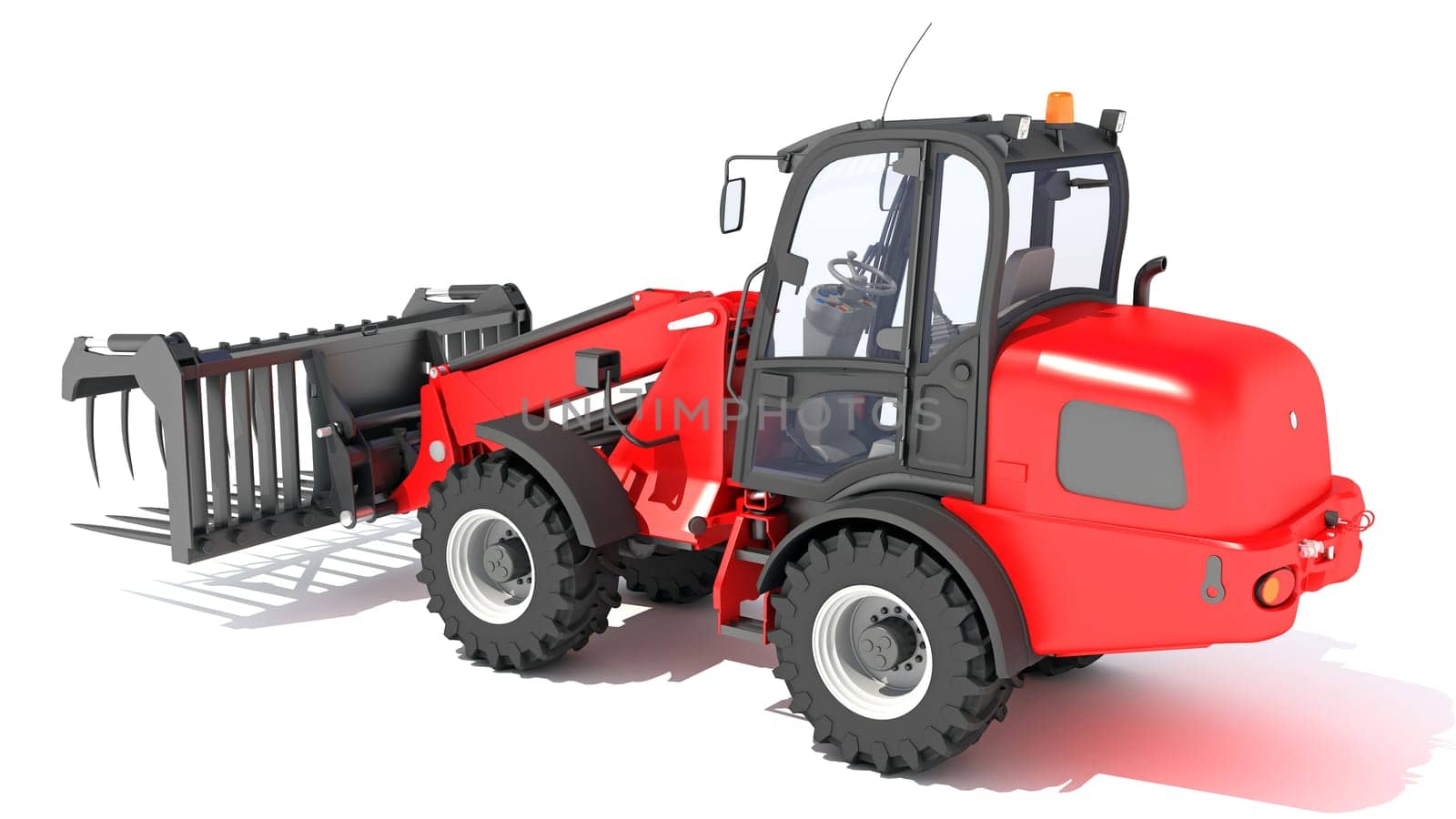 Telehandler heavy construction machinery 3D rendering on white background by 3DHorse