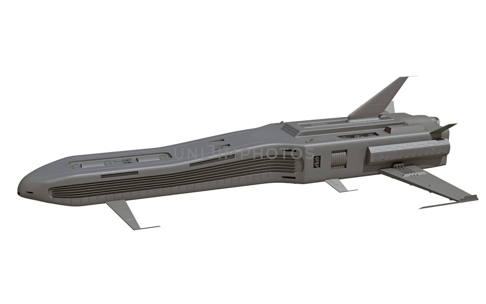 Spaceship 3D rendering model on white background