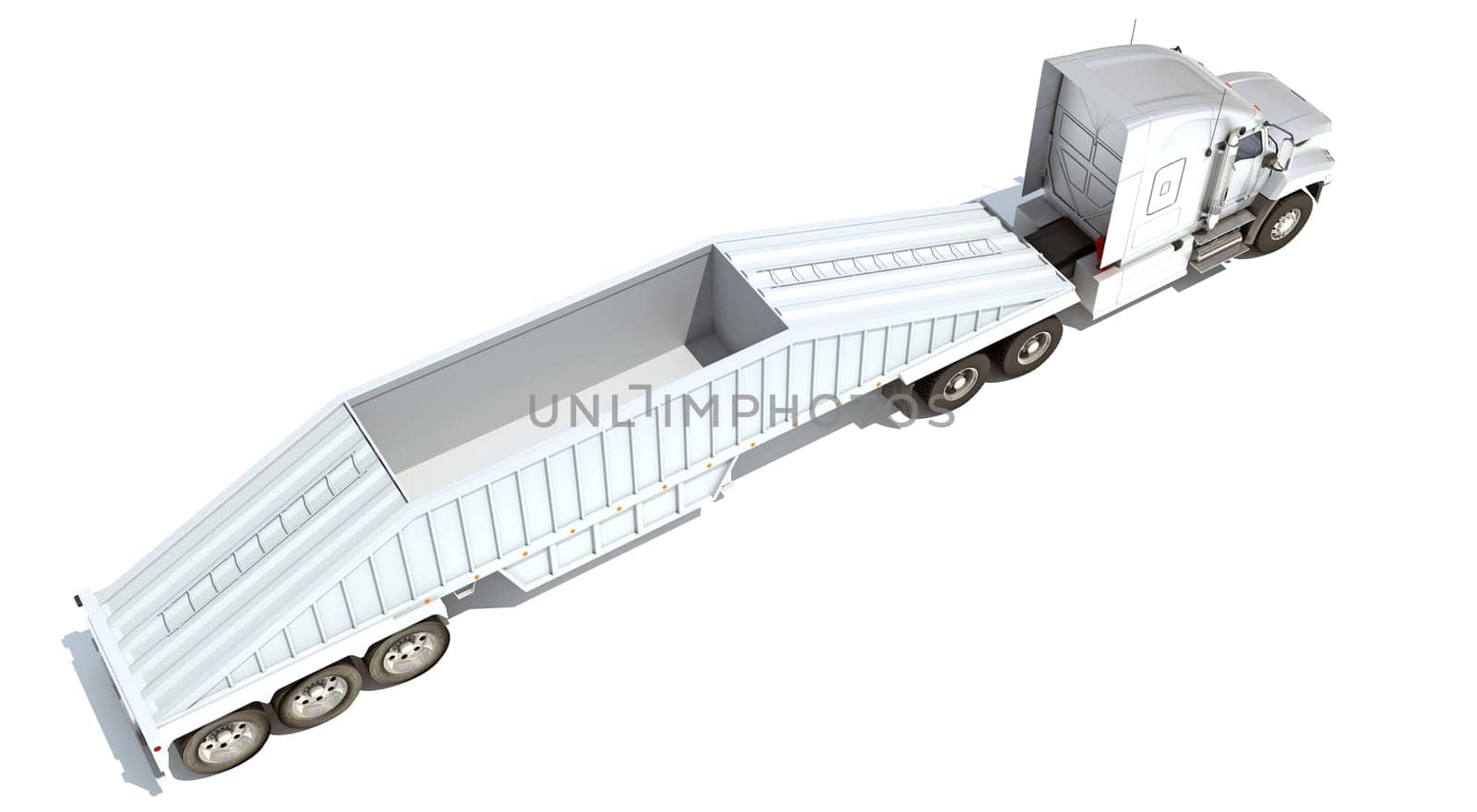 Truck with Bottom Dump Trailer 3D rendering model on white background