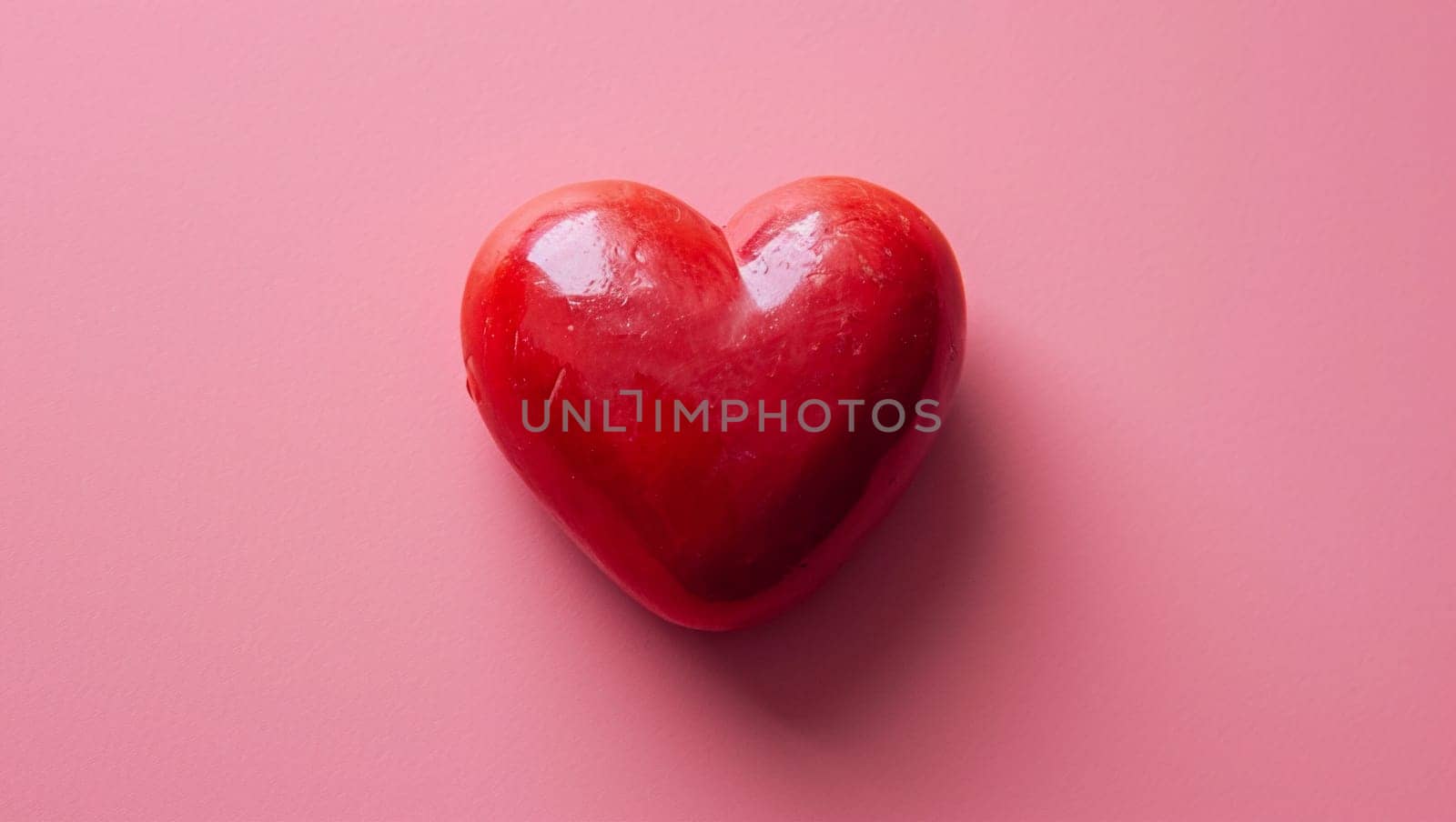 Red heart on pink background. One heart-shaped object is located to the side, there is space for text. High quality photo