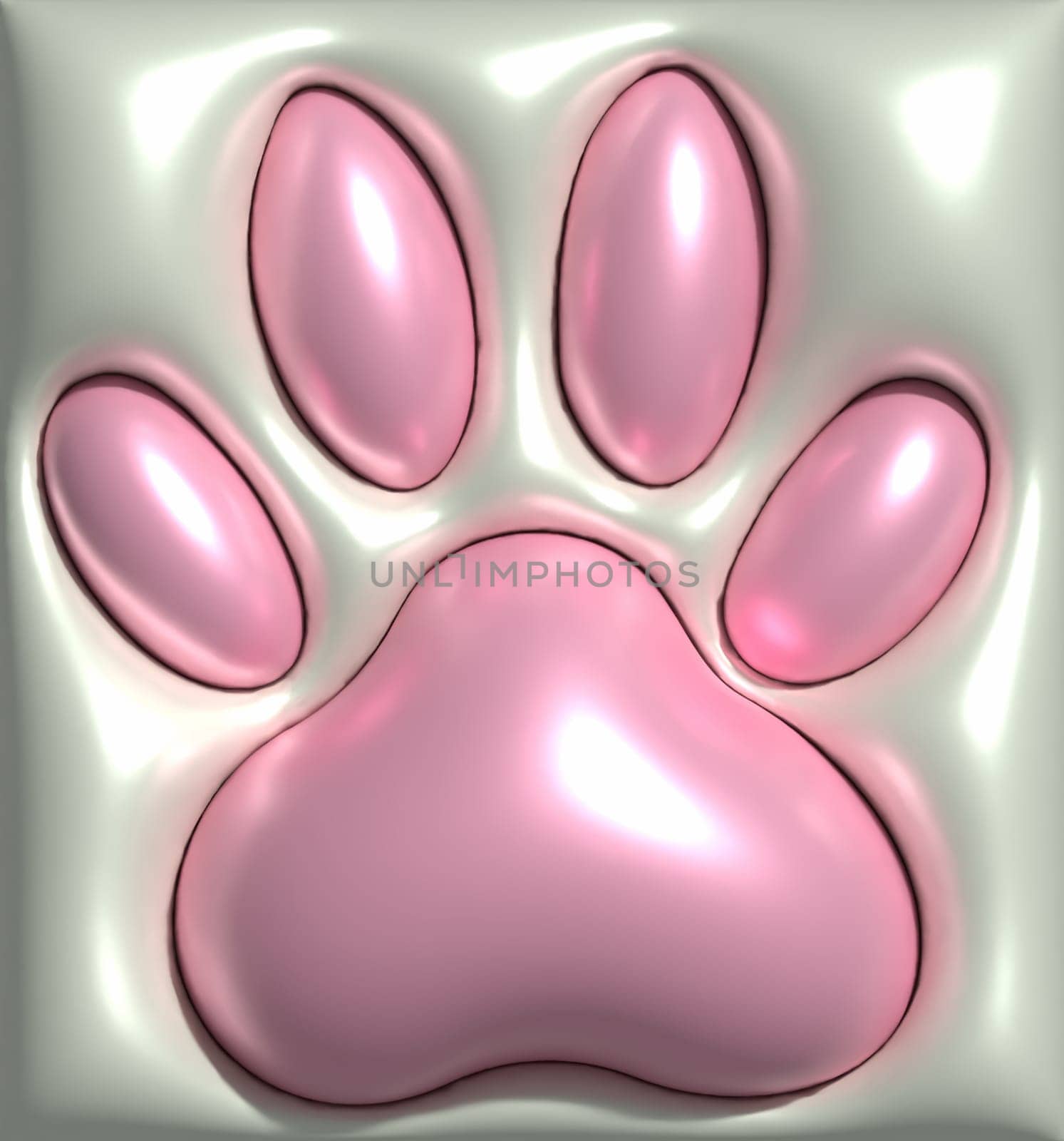 Animal paw print on a gray background, 3D rendering illustration by ndanko