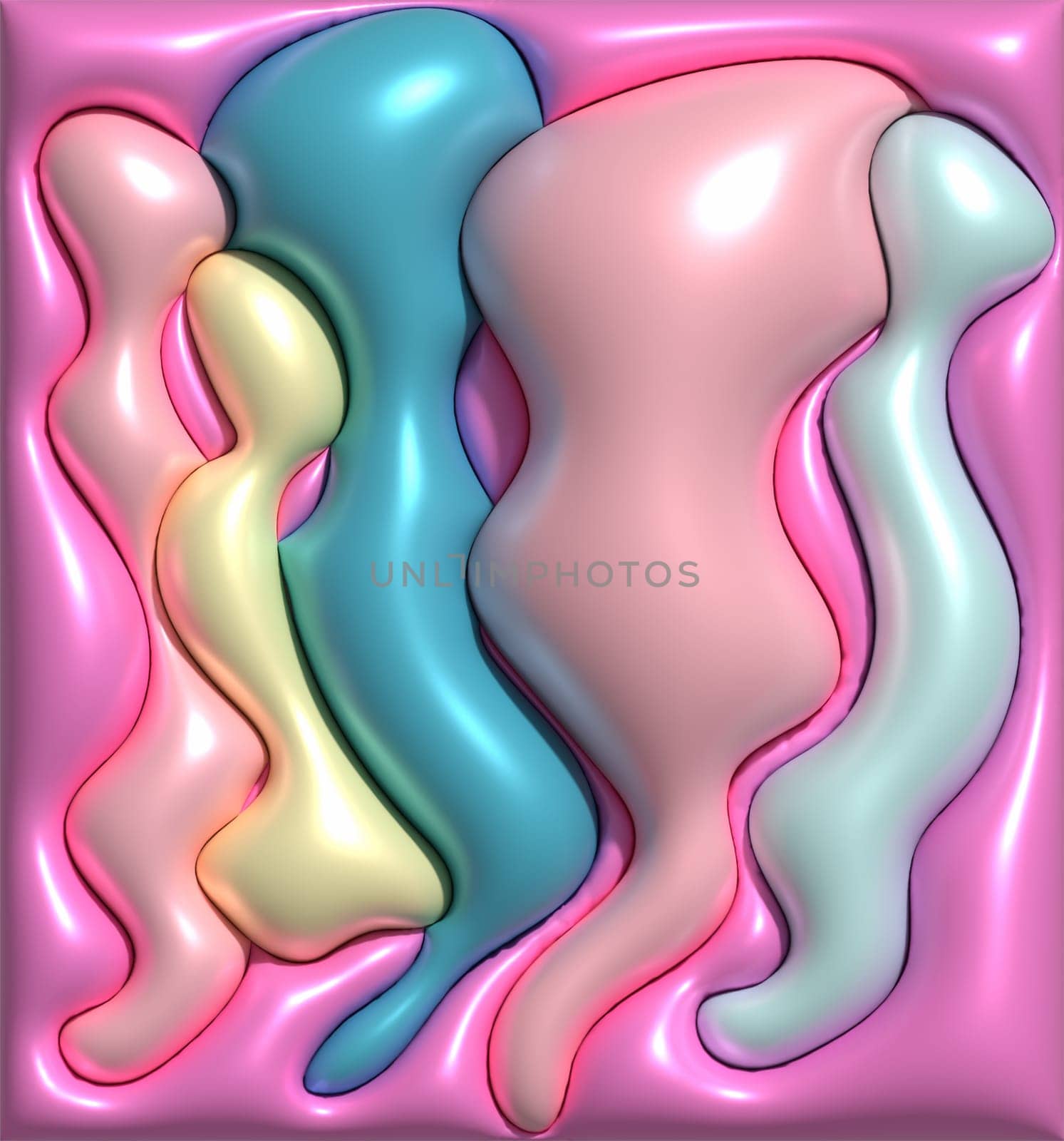 Abstract pink background with wavy shapes, 3D rendering illustration