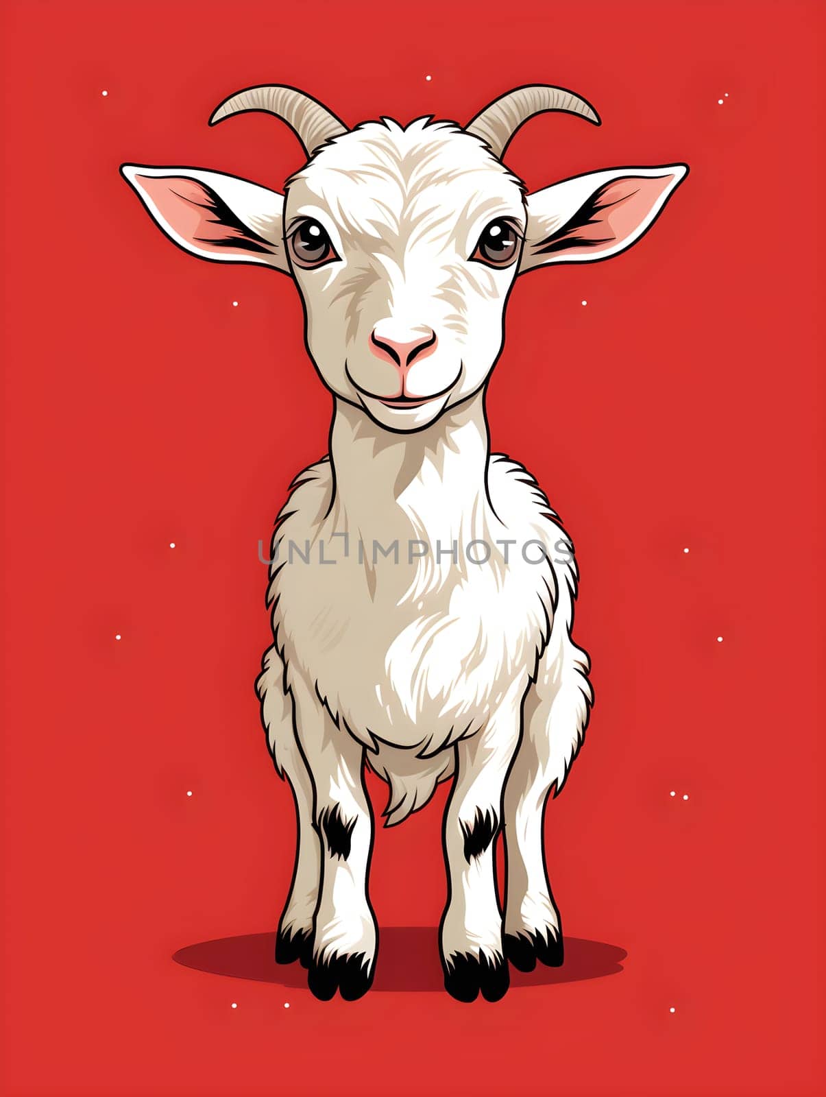 A cartoon illustration of a cute goat on red background - generative AI
