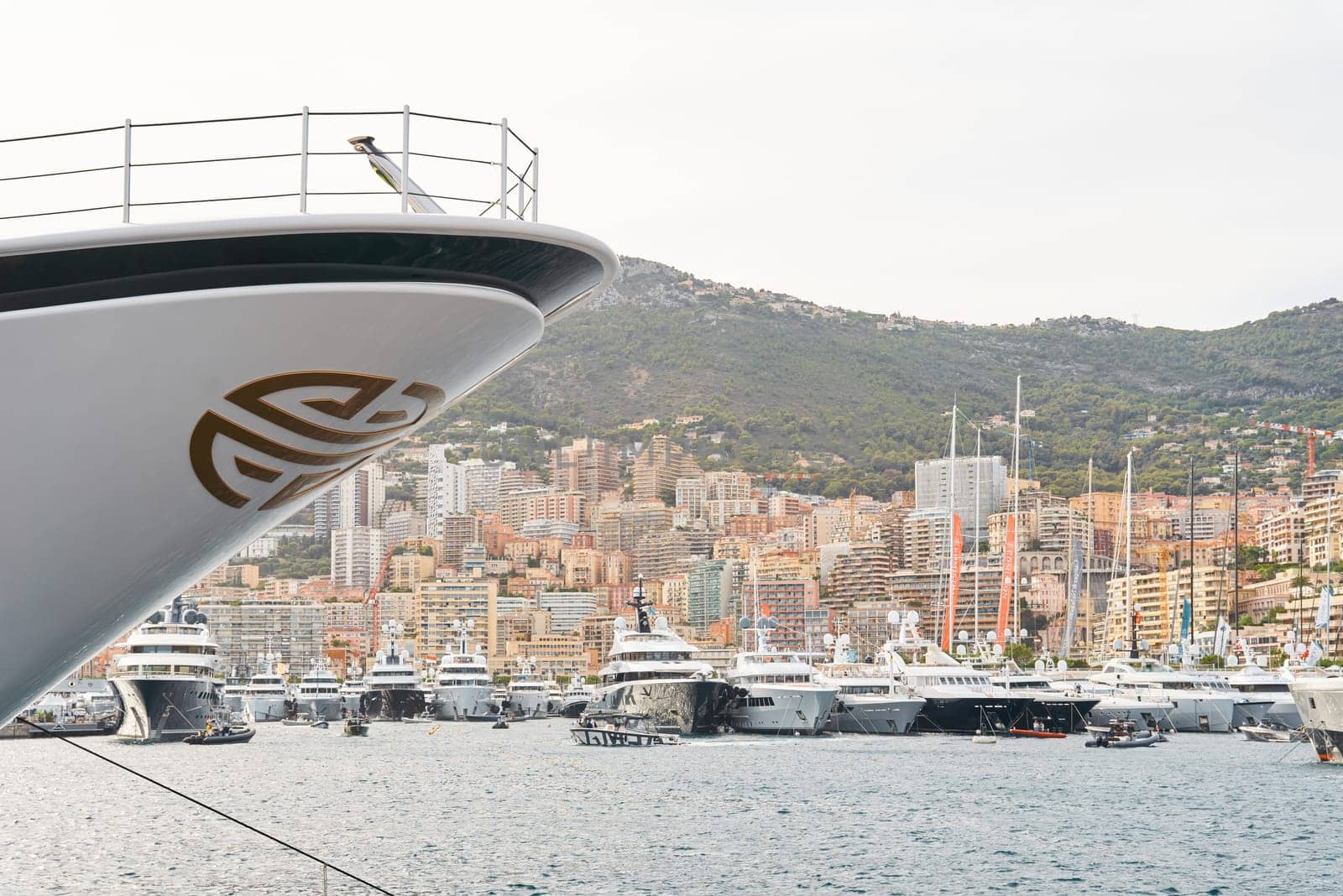 Monaco, Monte Carlo, 29 September 2022 - a lot of luxury yachts at the famous motorboat exhibition, the most expensive boats for the richest people, yacht brokers, boat traffic by vladimirdrozdin