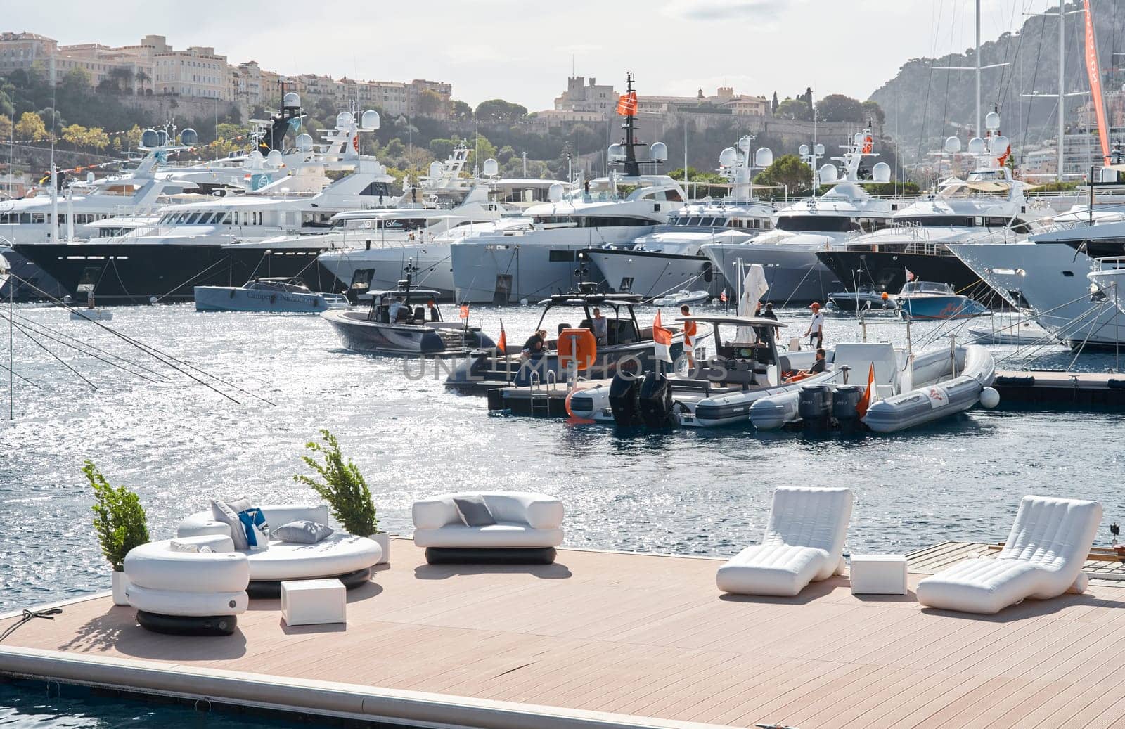 Monaco, Monte Carlo, 29 September 2022 - a lot of luxury yachts at the famous motorboat exhibition, the most expensive boats for the richest people, yacht brokers, boat traffic by vladimirdrozdin