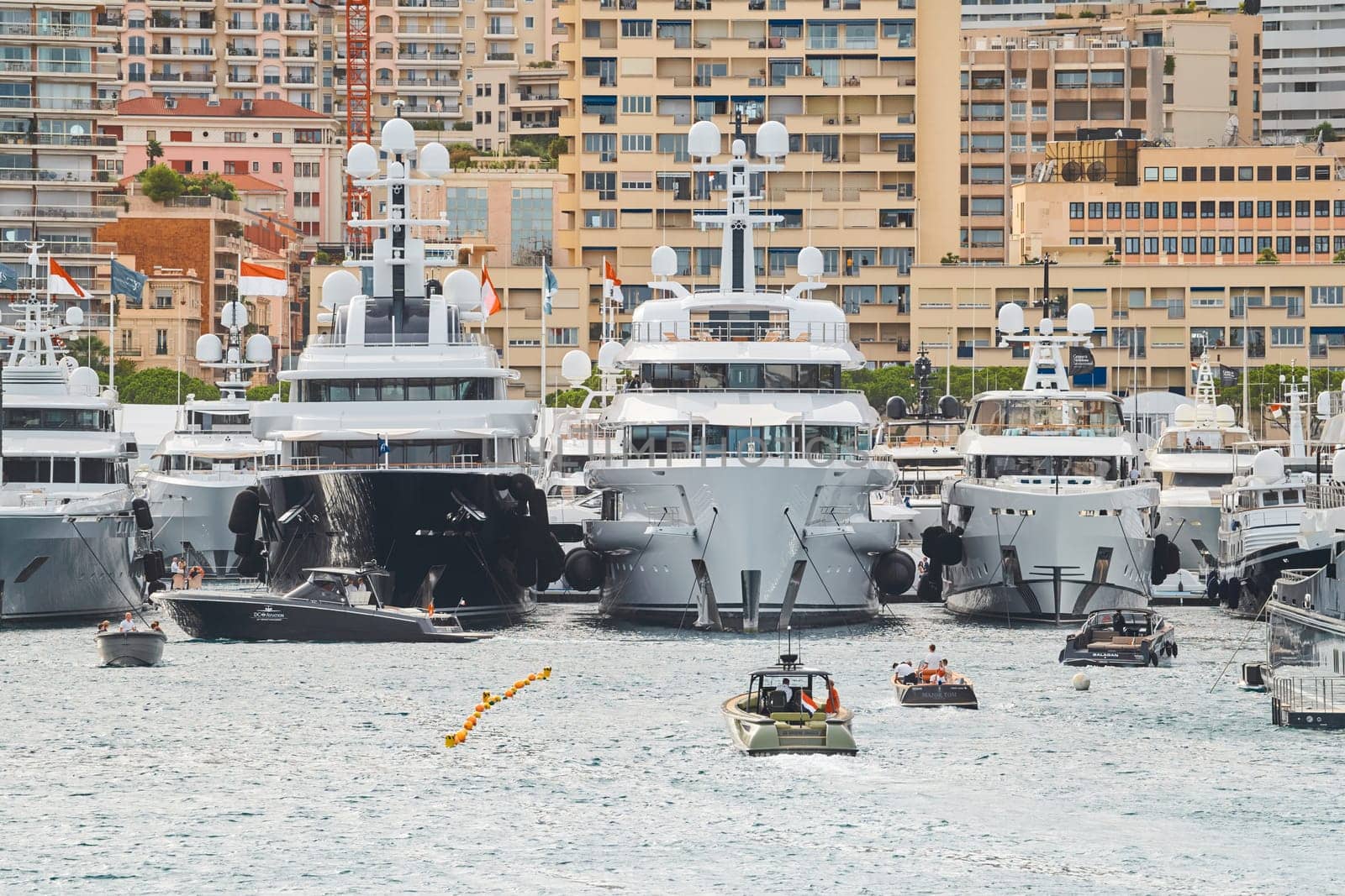 Monaco, Monte Carlo, 29 September 2022 - a lot of luxury yachts at the famous motorboat exhibition, the most expensive boats for the richest people, yacht brokers, boat traffic by vladimirdrozdin