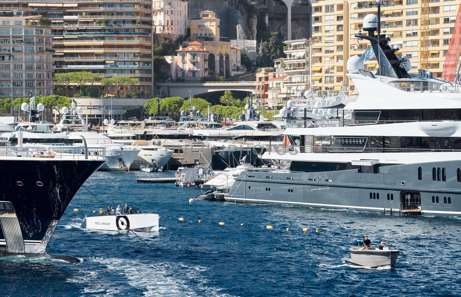 Monaco, Monte Carlo, 28 September 2022 - Top view of the famous yacht show, exhibition of luxury mega yachts, the most expensive boats for the richest people around the world, yacht brokers by vladimirdrozdin