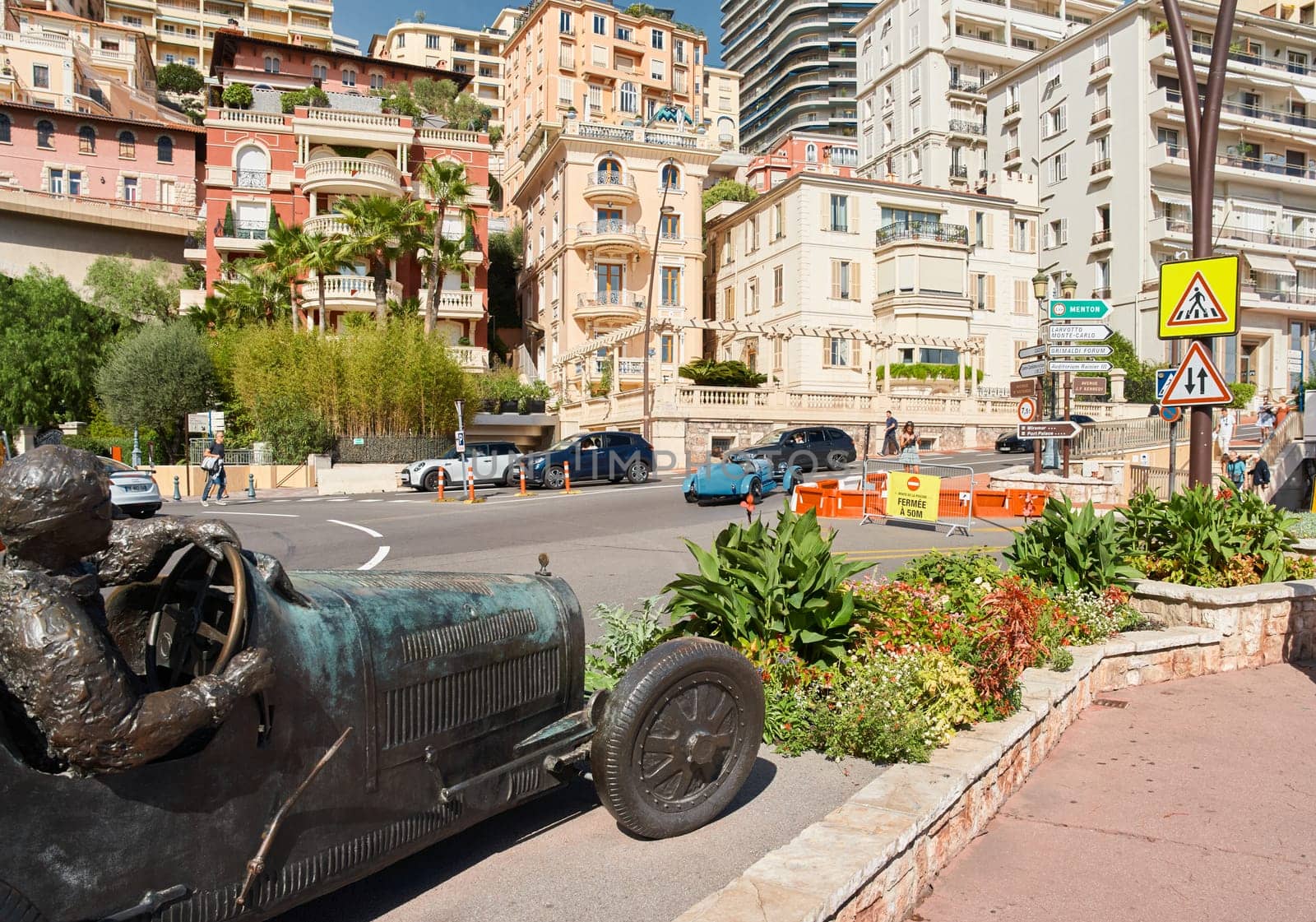 Monaco, Monte-Carlo, 29 September 2022 - Famous landmark on the streets of principality at sunny day, wealth life, expensive luxury cars, sightseeing. High quality photo