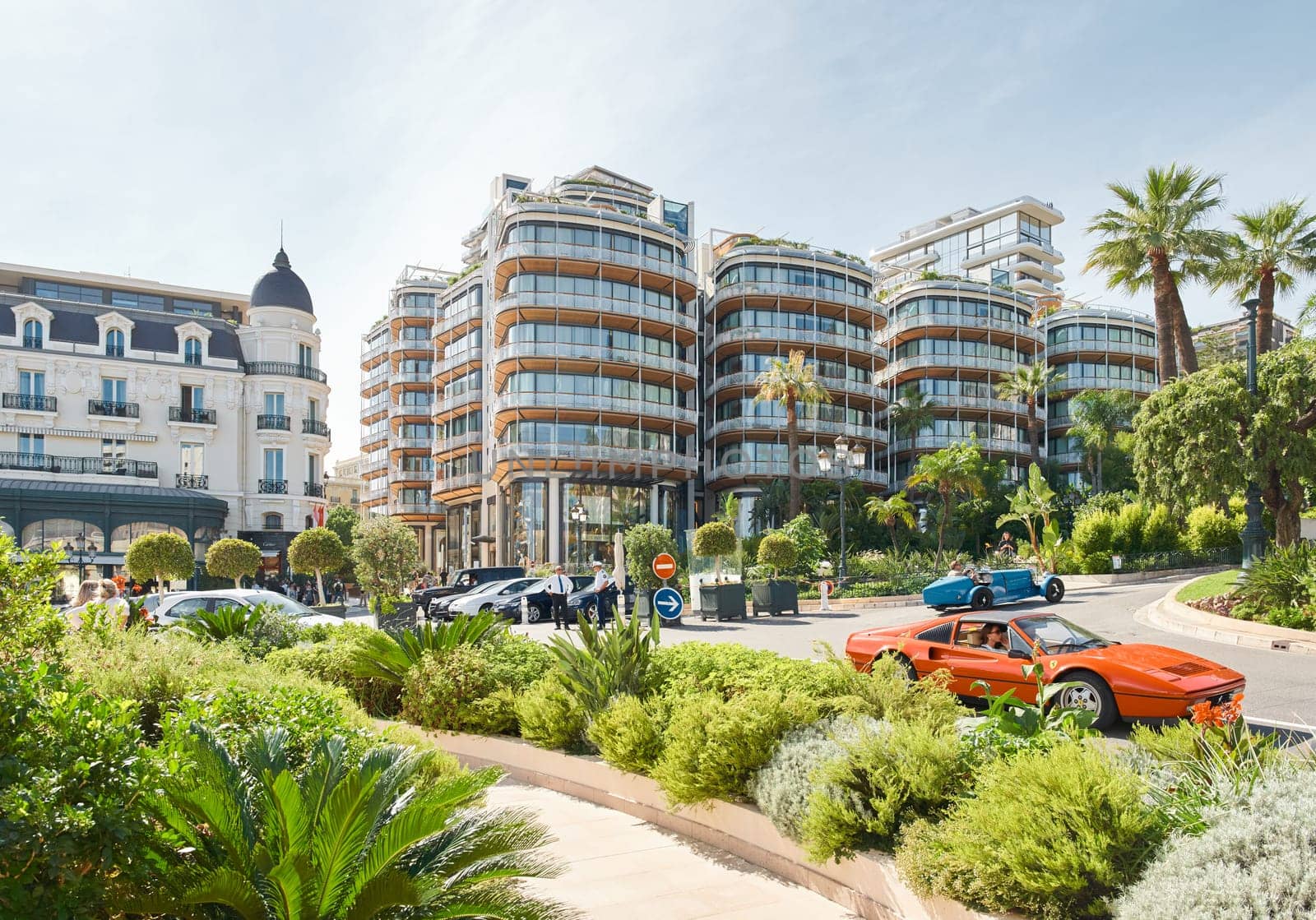 Monaco, Monte-Carlo, 29 September 2022 - Famous landmark on the streets of principality at sunny day, wealth life, expensive luxury cars, sightseeing. High quality photo