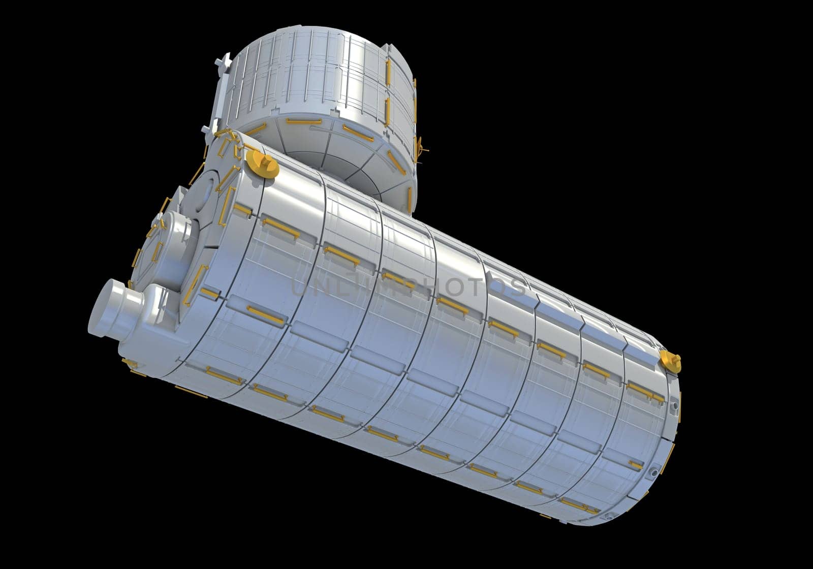 Service Module of ISS International Space Station 3D rendering model on black background