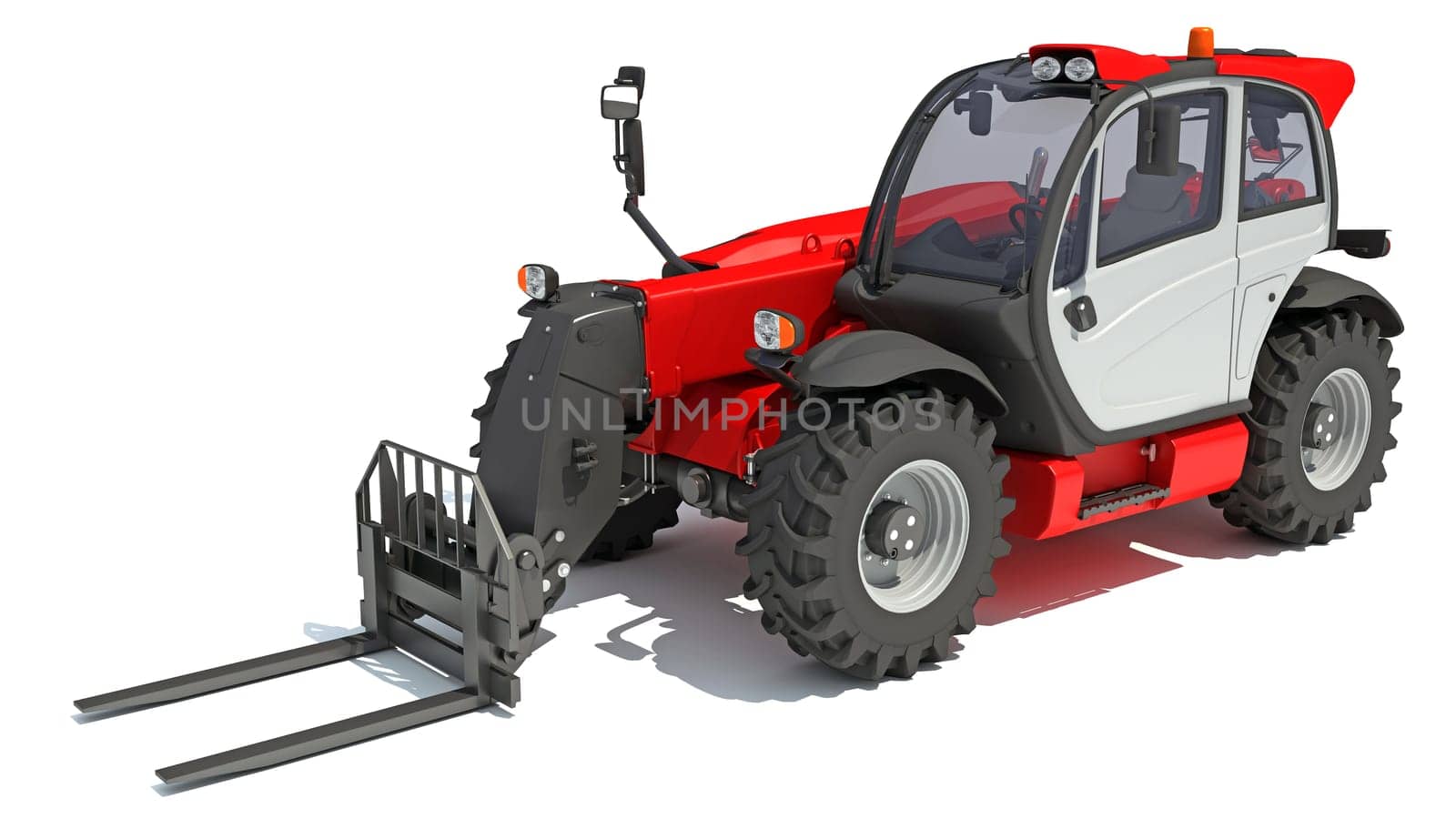 Telescopic Telehandler 3D rendering heavy construction machinery on white background by 3DHorse