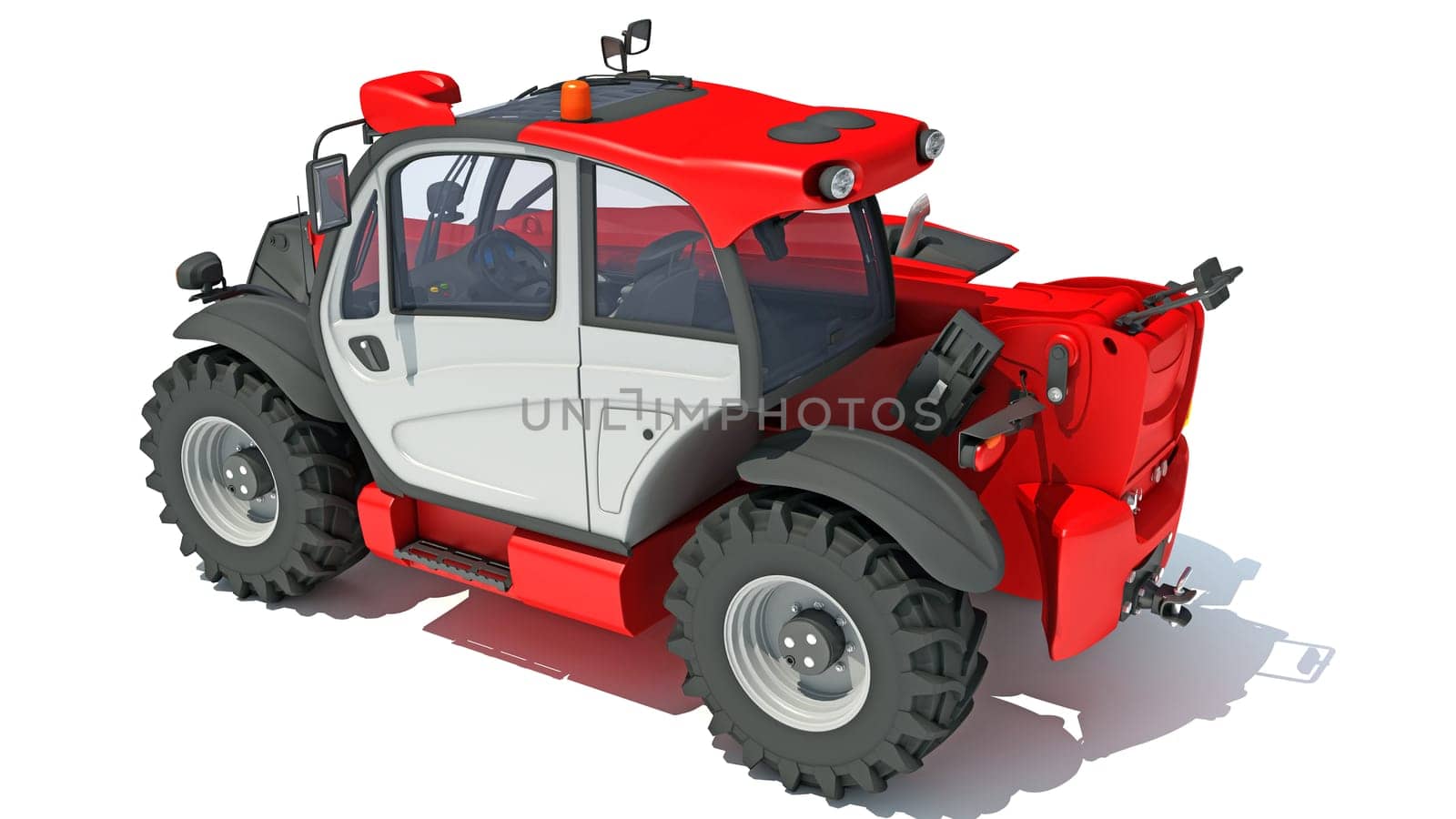 Telescopic Telehandler 3D rendering model heavy construction machinery on white background