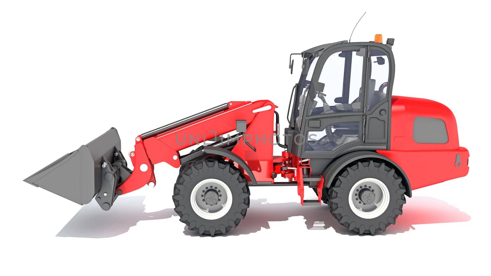 Telehandler heavy construction machinery 3D rendering on white background by 3DHorse