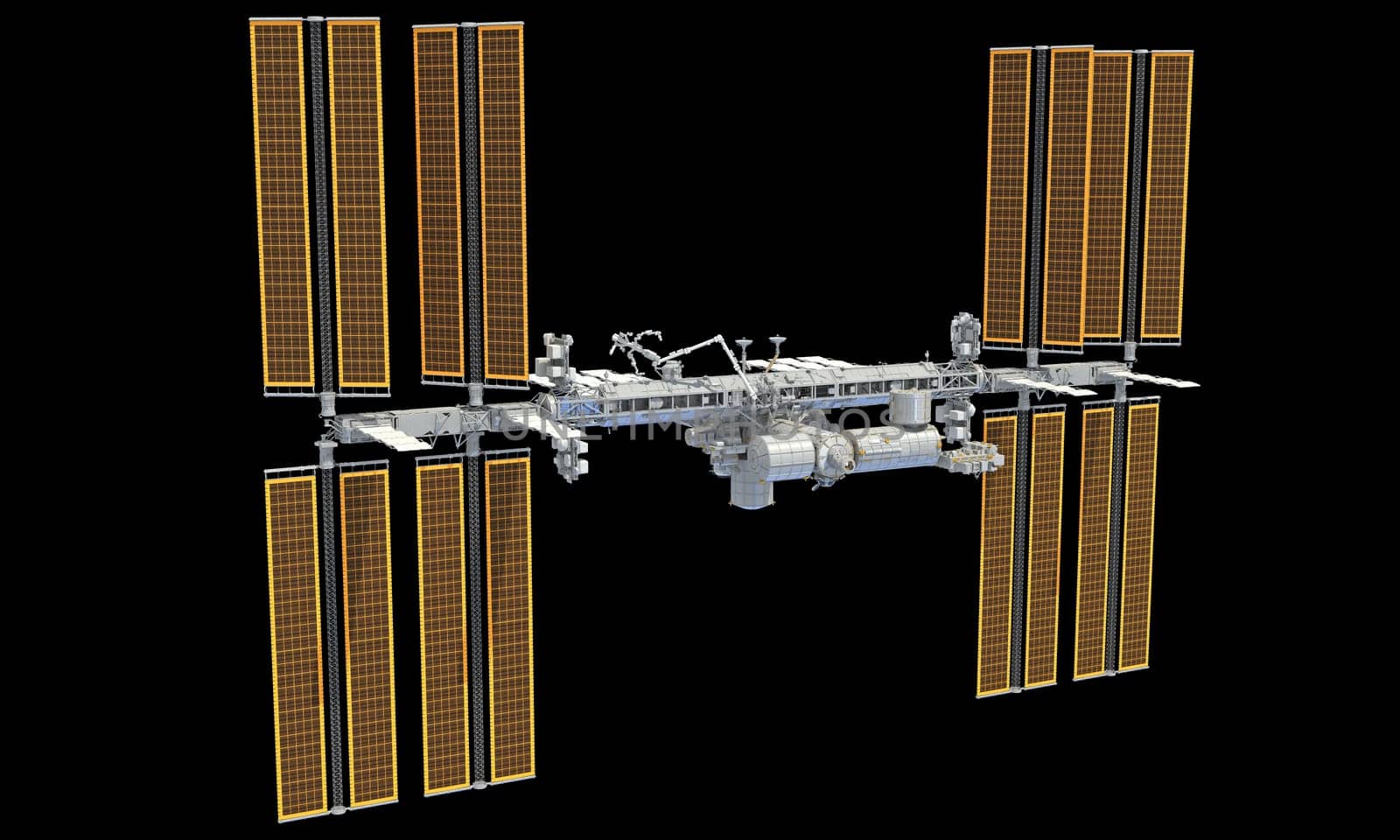 International Space Station ISS 3D rendering model on black background