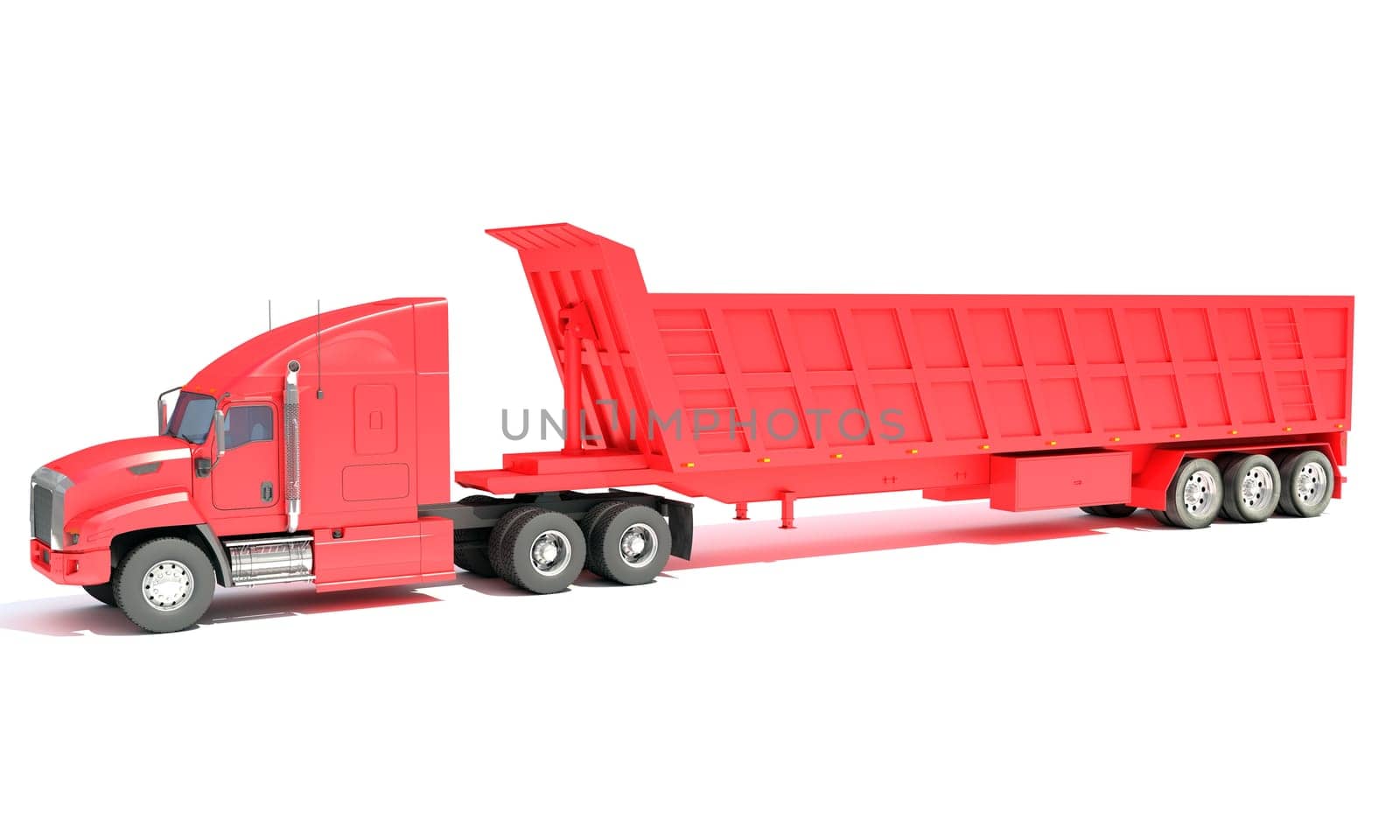 Semi Truck with Tipper Trailer 3D rendering model on white background