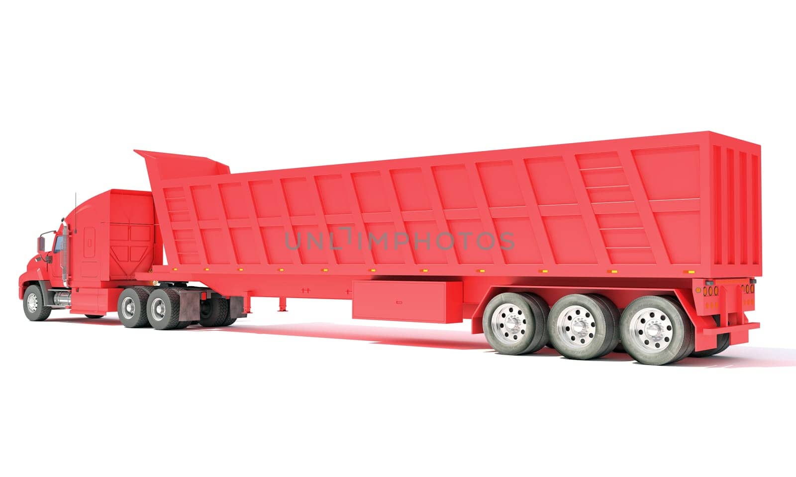 Semi Truck with Tipper Trailer 3D rendering model on white background