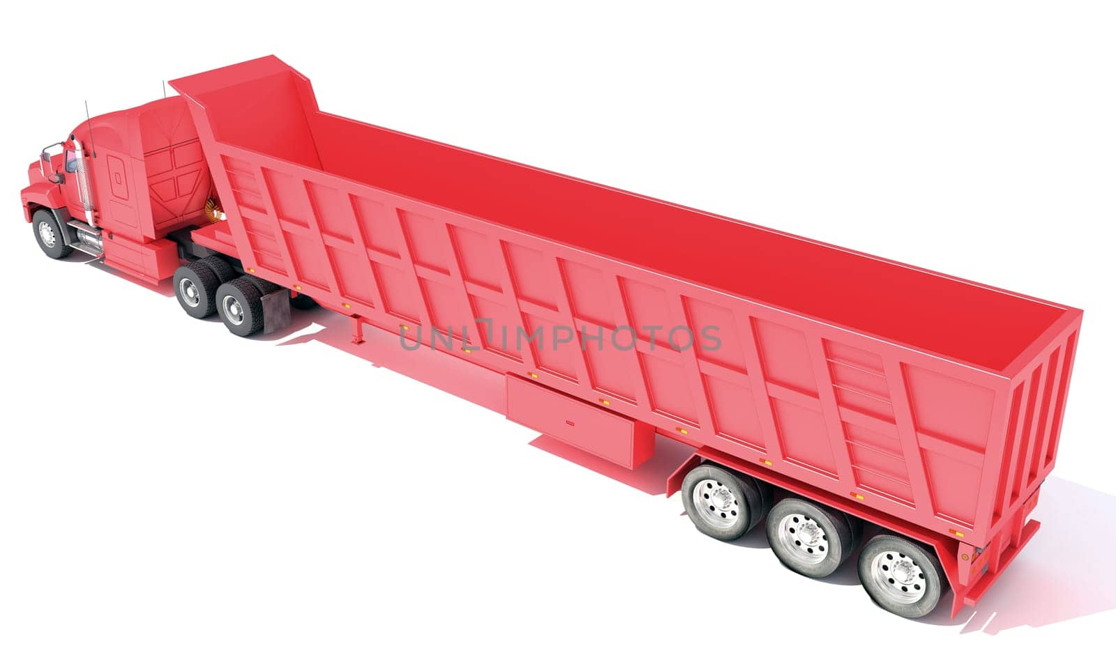 Semi Truck with Tipper Trailer 3D rendering model on white background