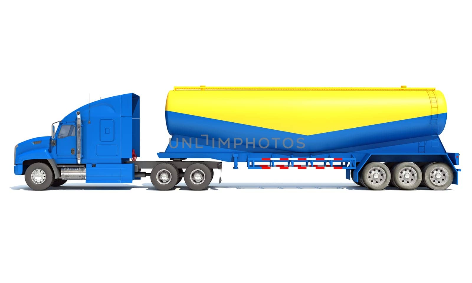 Truck with Tank Trailer 3D rendering model on white background