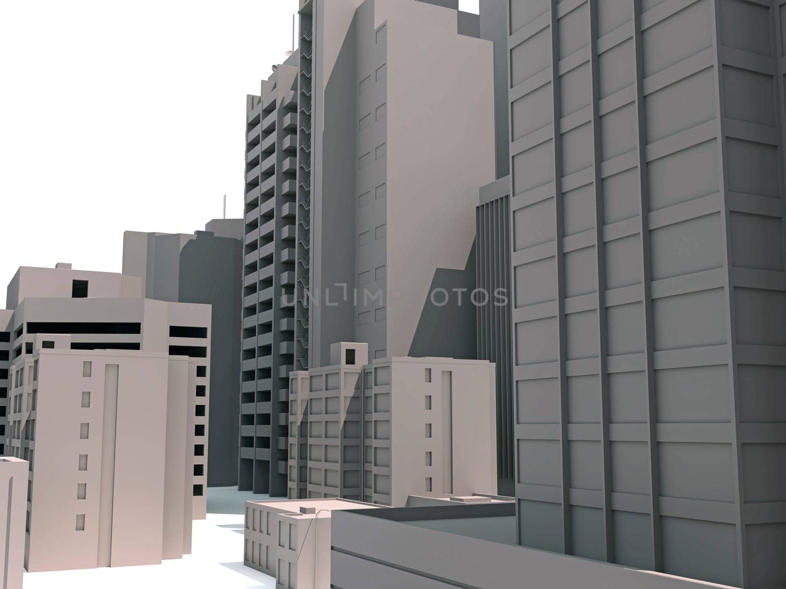 City Buildings 3D rendering on white background by 3DHorse