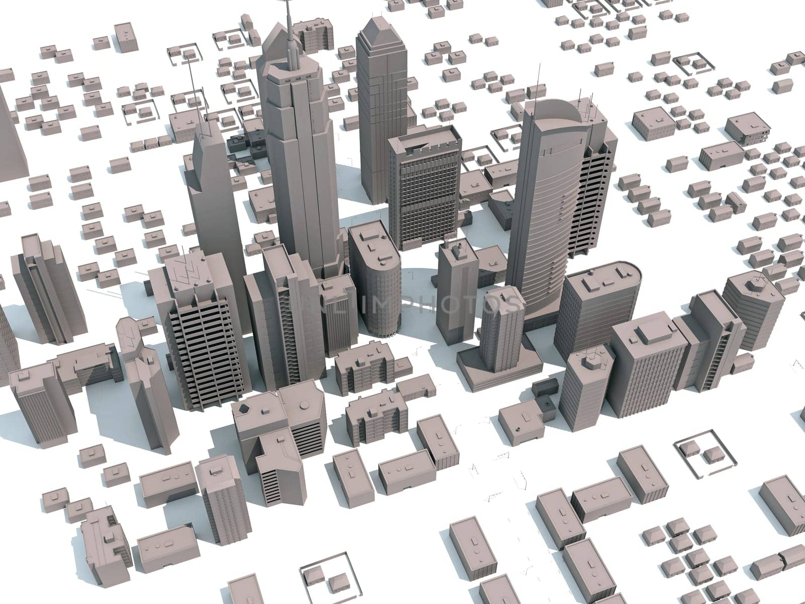 City Buildings 3D rendering model on white background