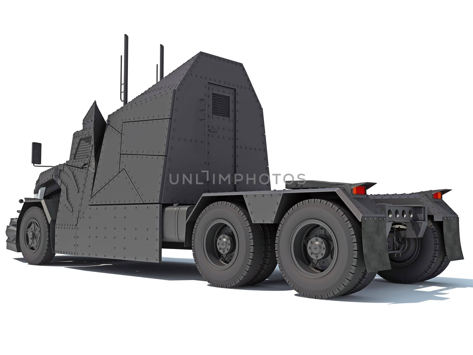 Semi Truck 3D rendering model on white background