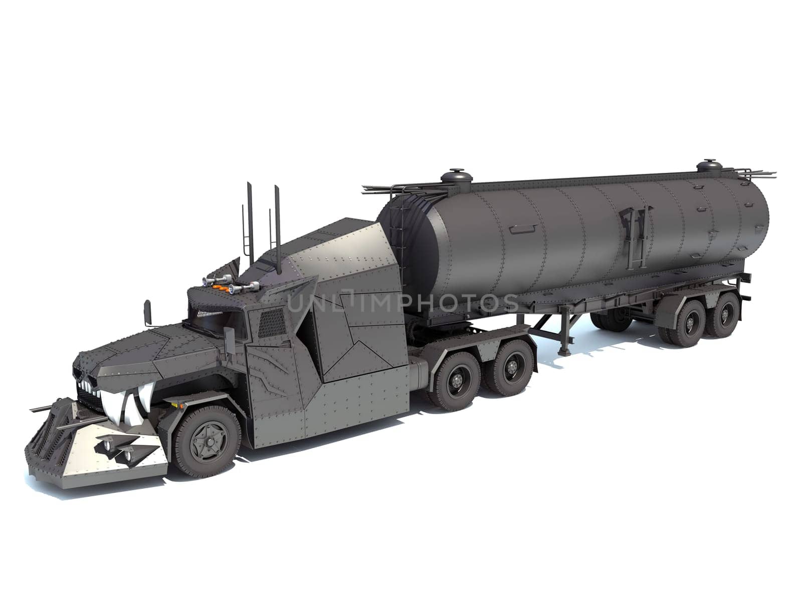 Semi Truck 3D rendering on white background by 3DHorse