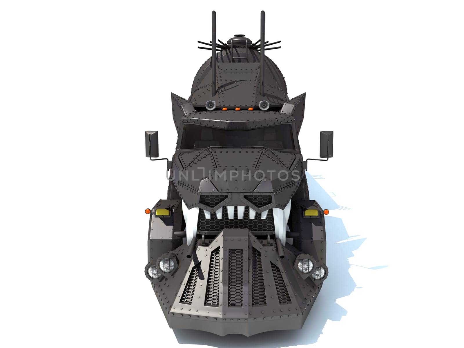 Semi Truck 3D rendering model on white background